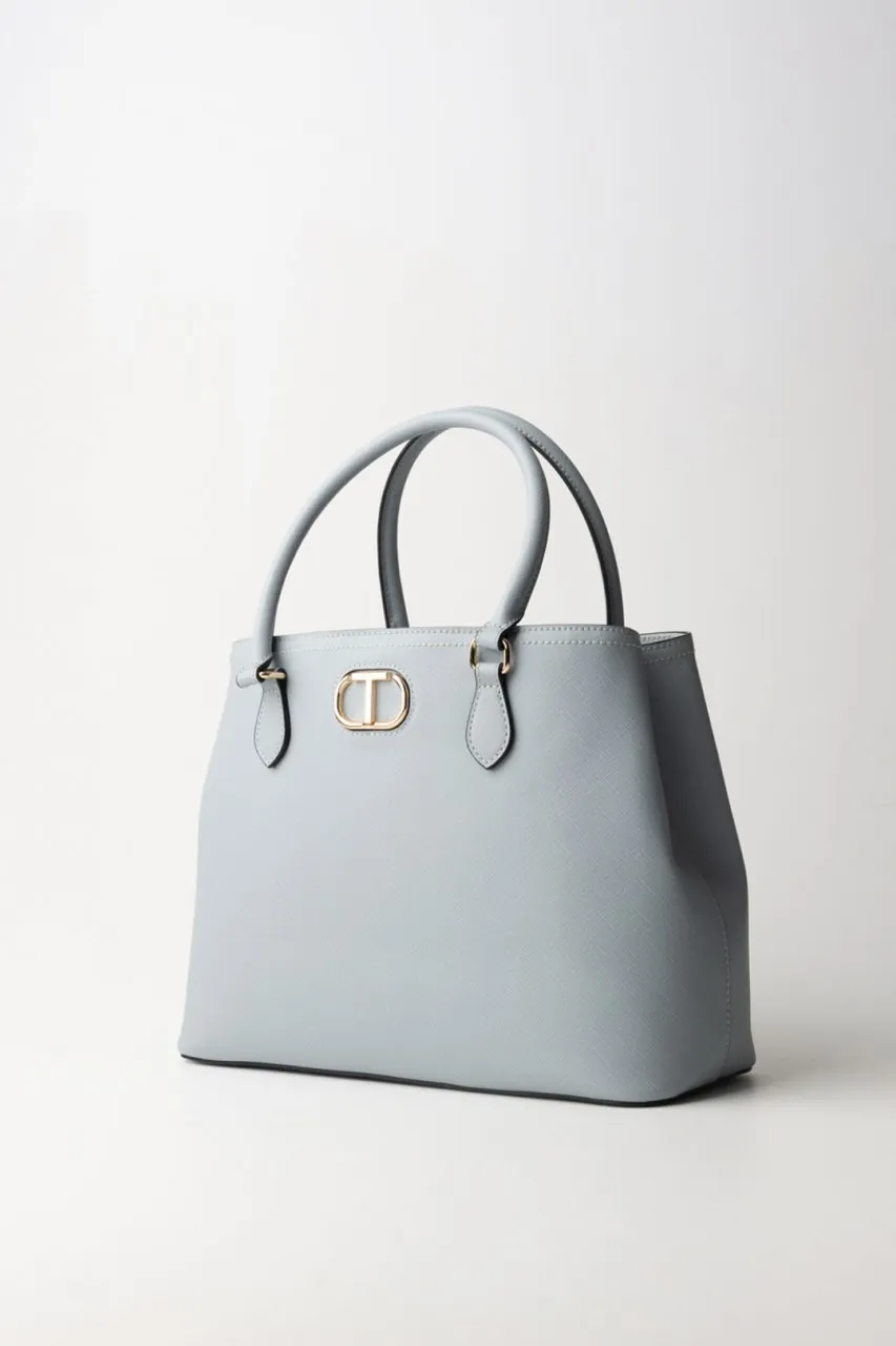 Borsa Tote con logo in oro BLUE TEAR