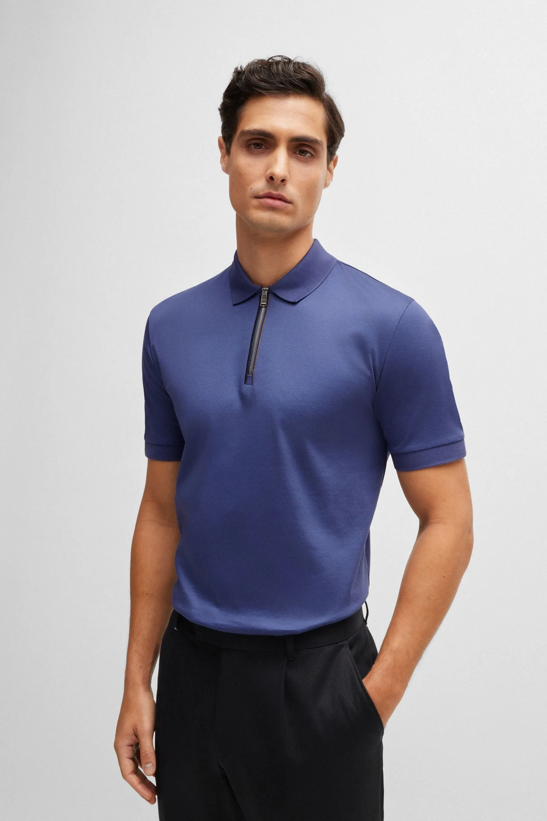 BOSS BOSS Slim Fit Zip Placket Mercerised Cotton Polo Shirt    