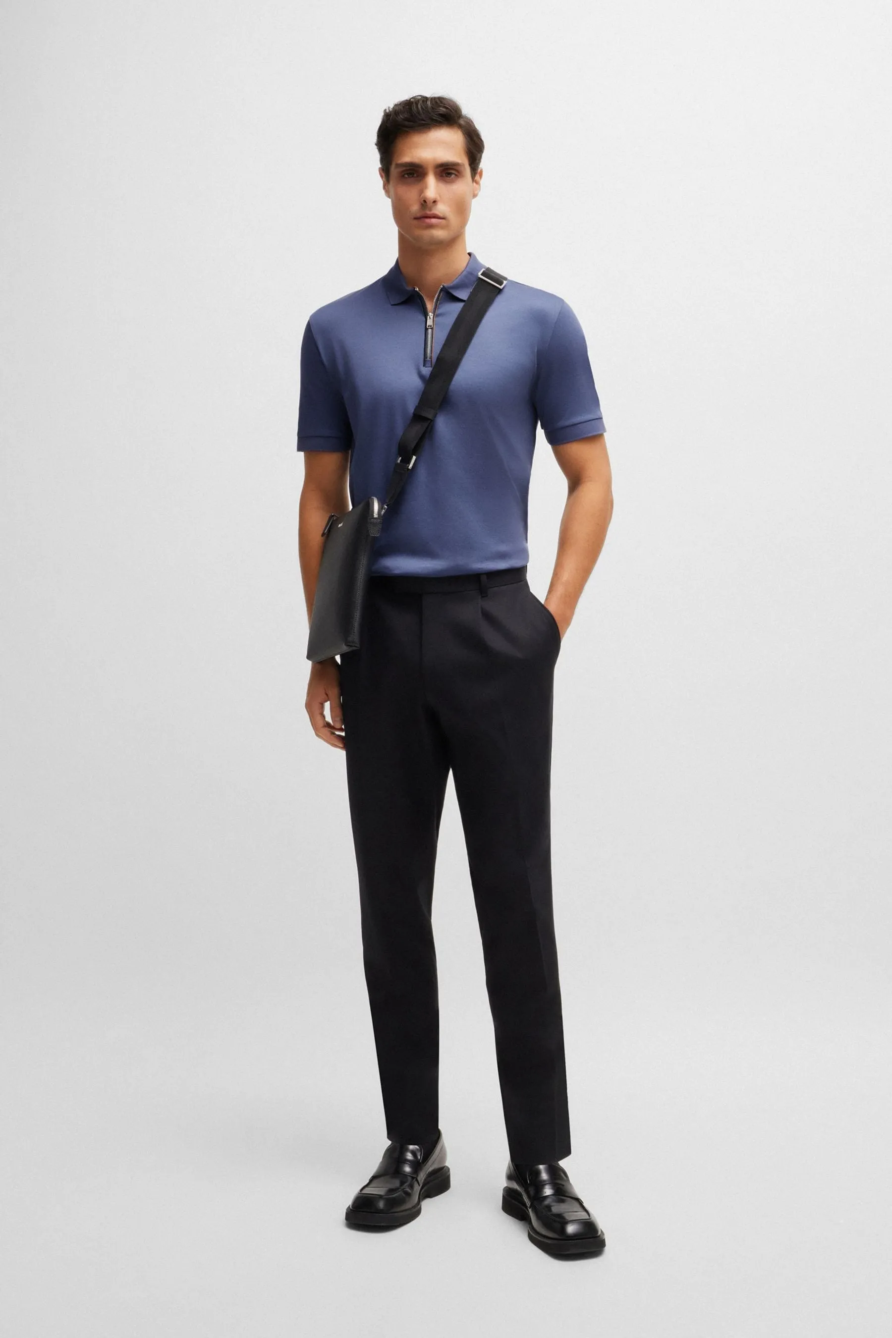 BOSS BOSS Slim Fit Zip Placket Mercerised Cotton Polo Shirt    