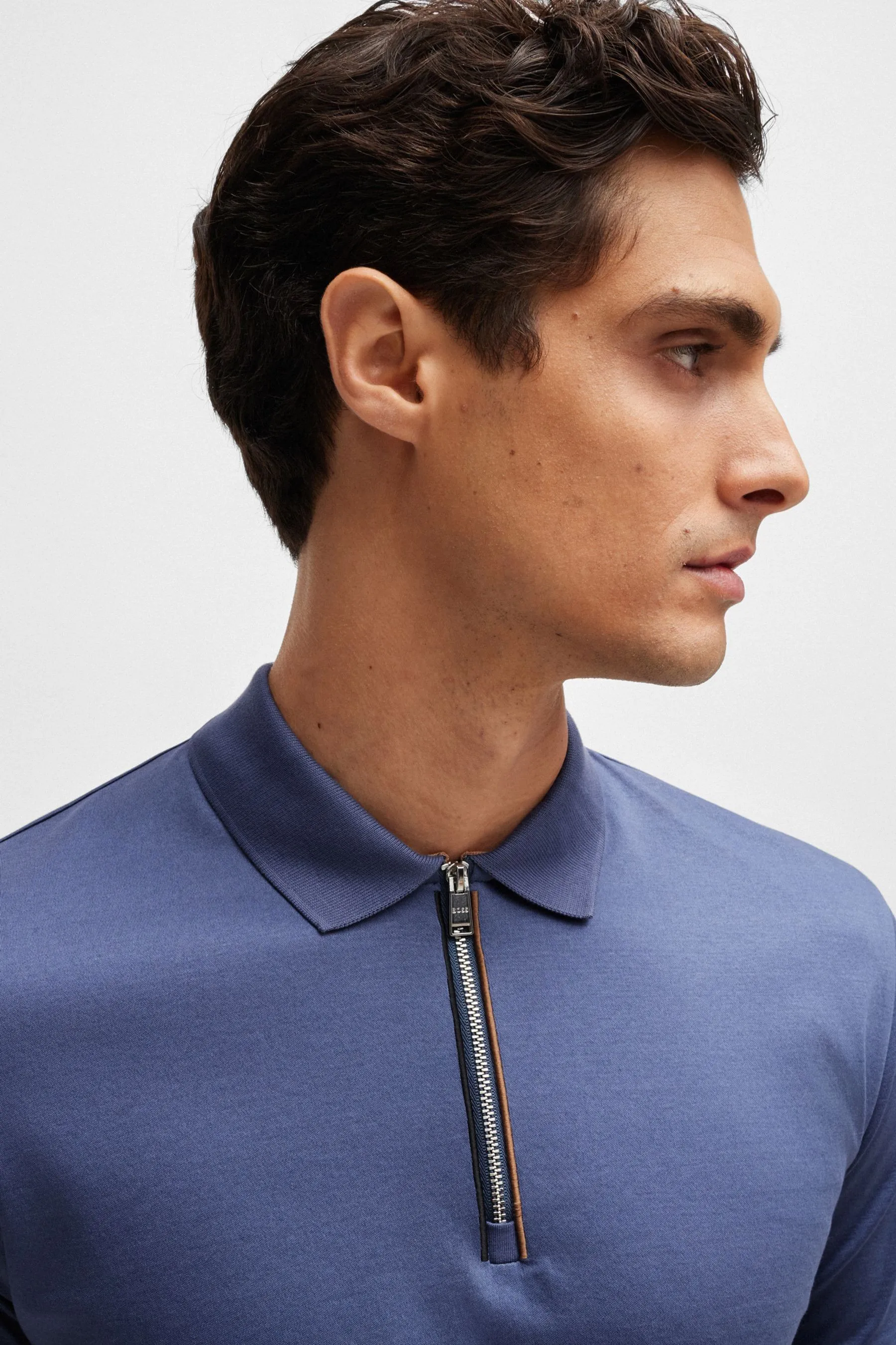 BOSS BOSS Slim Fit Zip Placket Mercerised Cotton Polo Shirt    