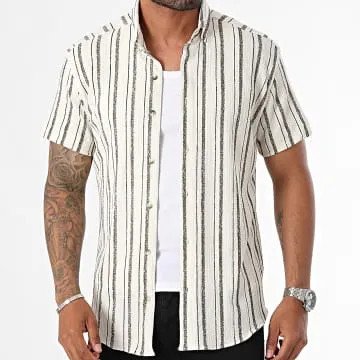 Camicia a maniche corte a righe beige
