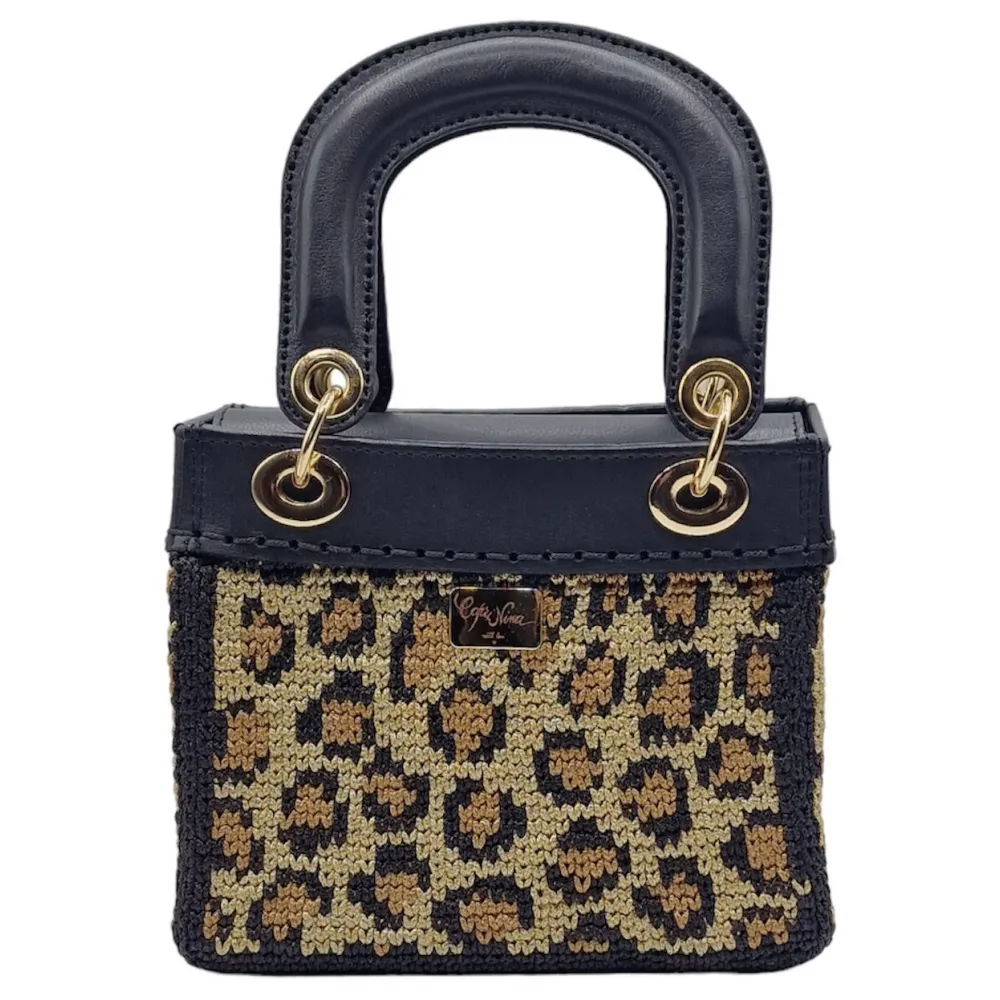 CapriNina - CapriDì Mini - Borsa Pregiata Relizzata a Mano a Capri - Nera Leopardata - Handmade in Italy - Exclusive Luxury