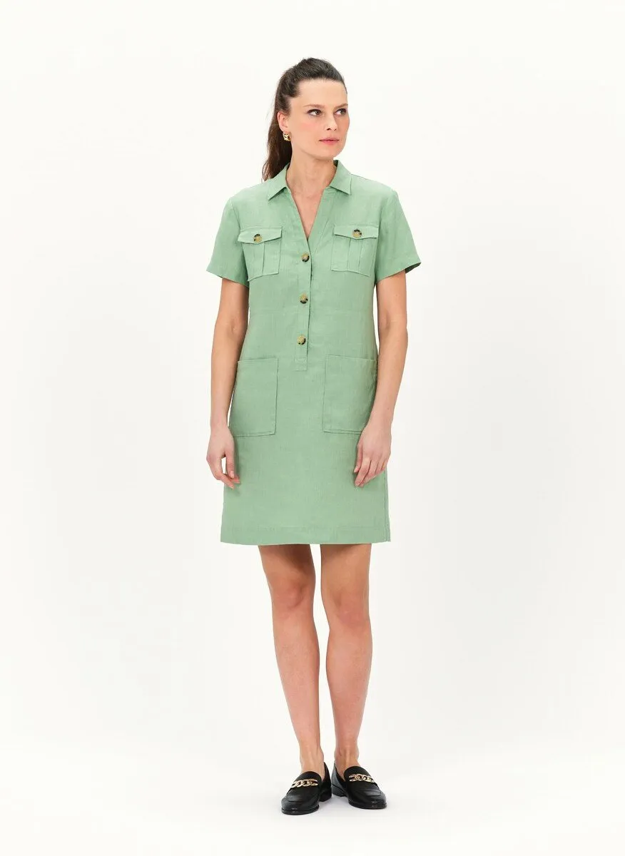  CAROLL   LAUREB - Abito corto con collo classico in lino | Verde