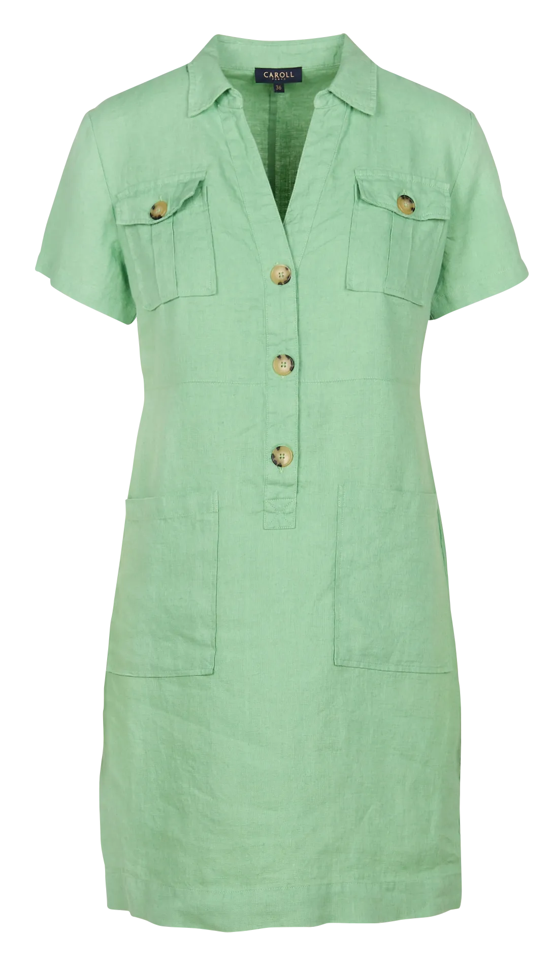  CAROLL   LAUREB - Abito corto con collo classico in lino | Verde