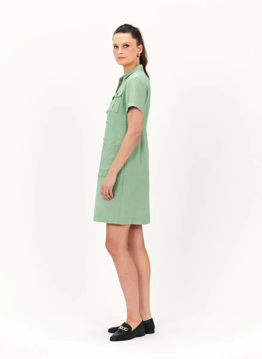  CAROLL   LAUREB - Abito corto con collo classico in lino | Verde