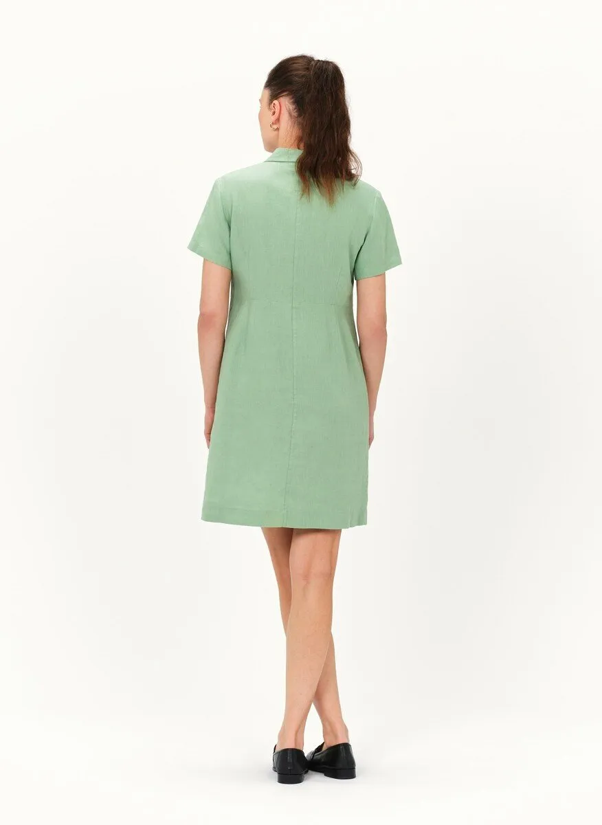  CAROLL   LAUREB - Abito corto con collo classico in lino | Verde