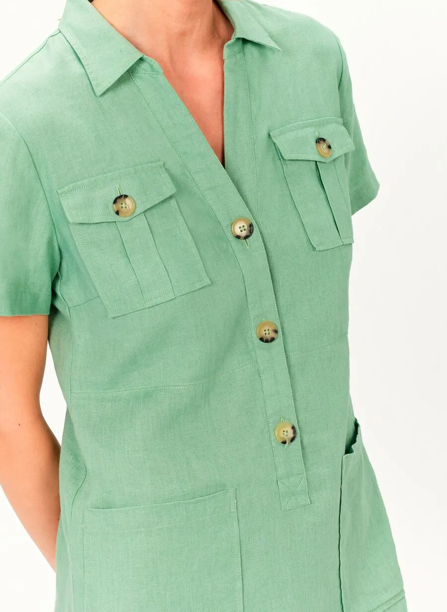  CAROLL   LAUREB - Abito corto con collo classico in lino | Verde
