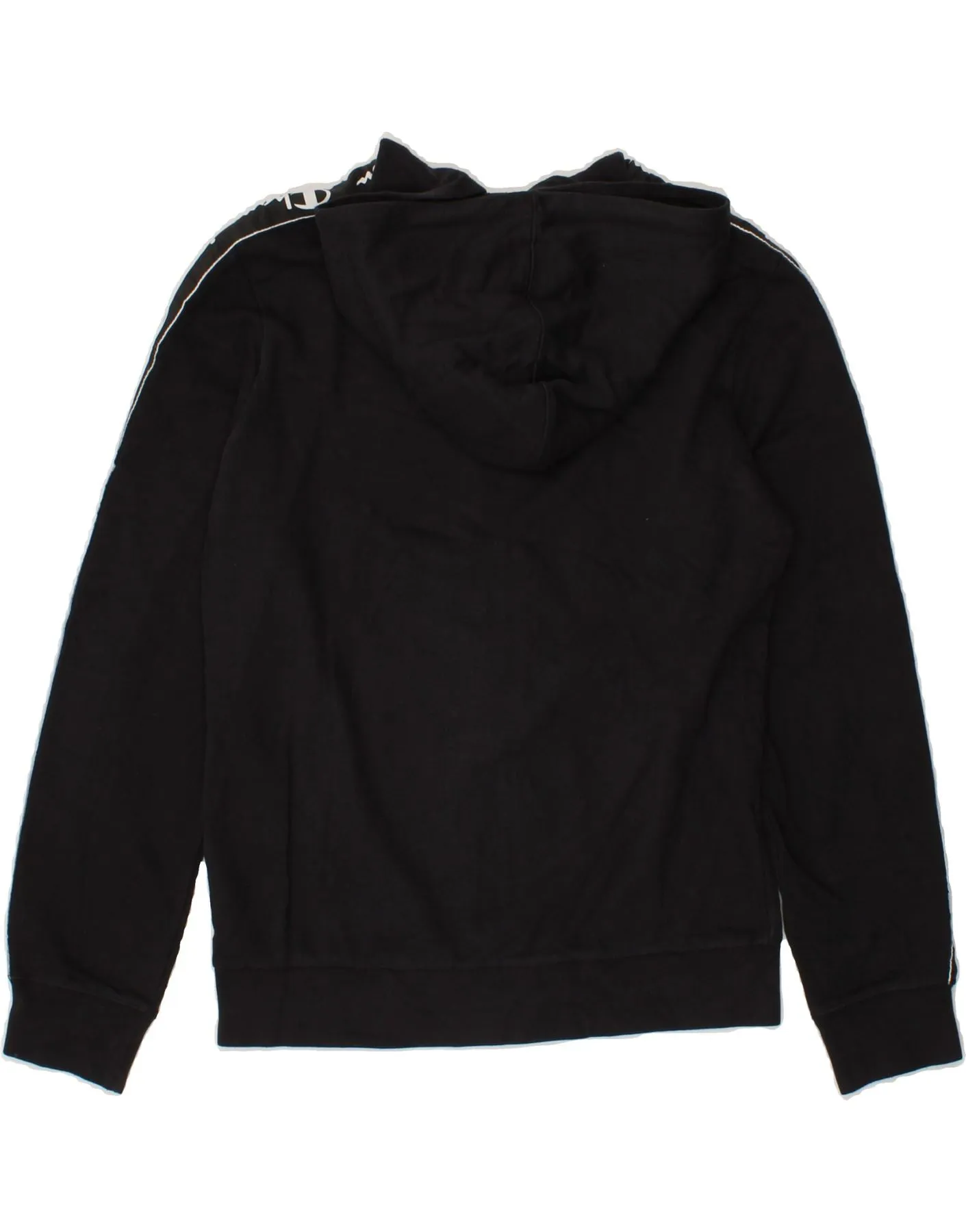 CHAMPION Boys Graphic Zip Hoodie Sweater 11-12 Years Large Black Cotton