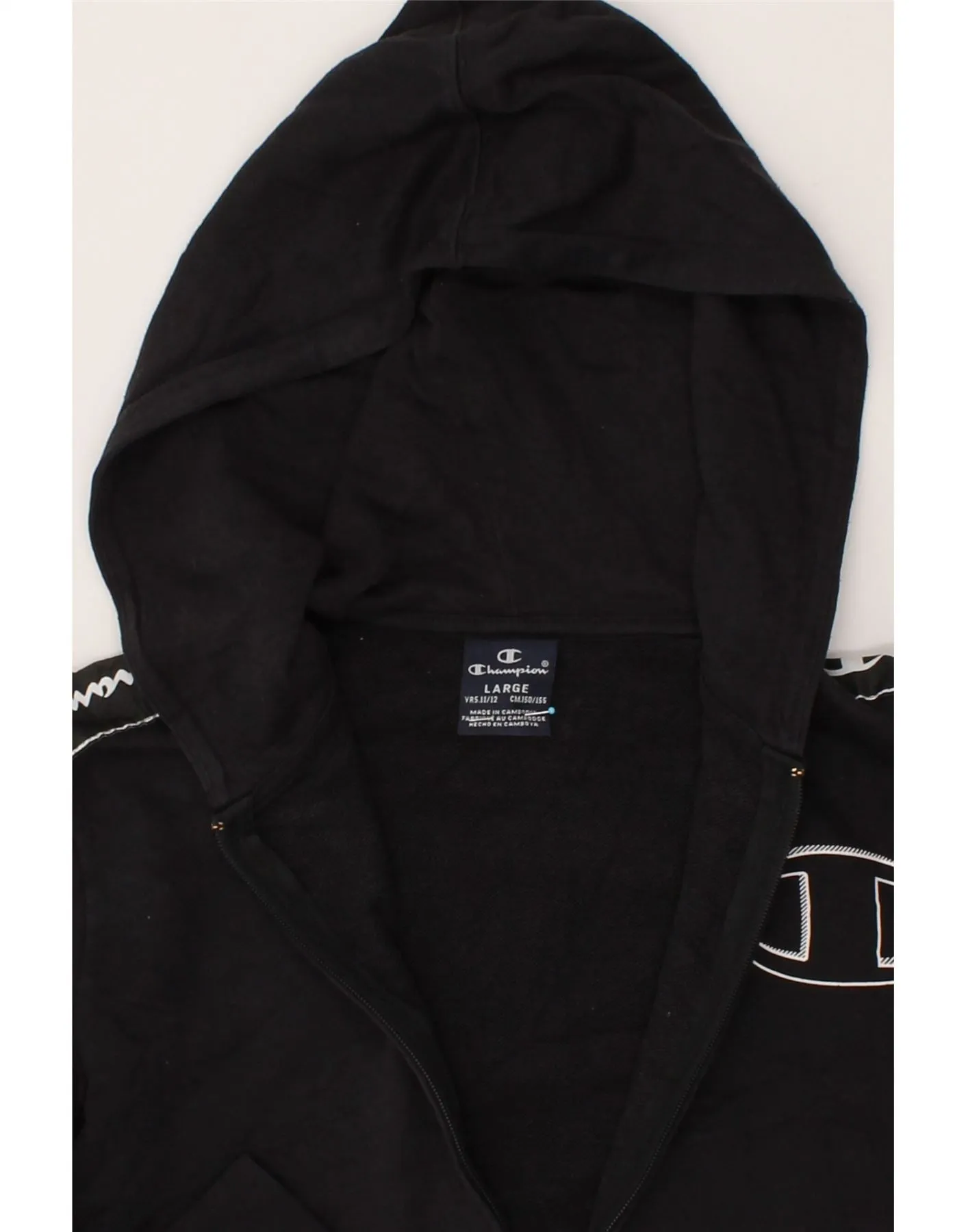 CHAMPION Boys Graphic Zip Hoodie Sweater 11-12 Years Large Black Cotton