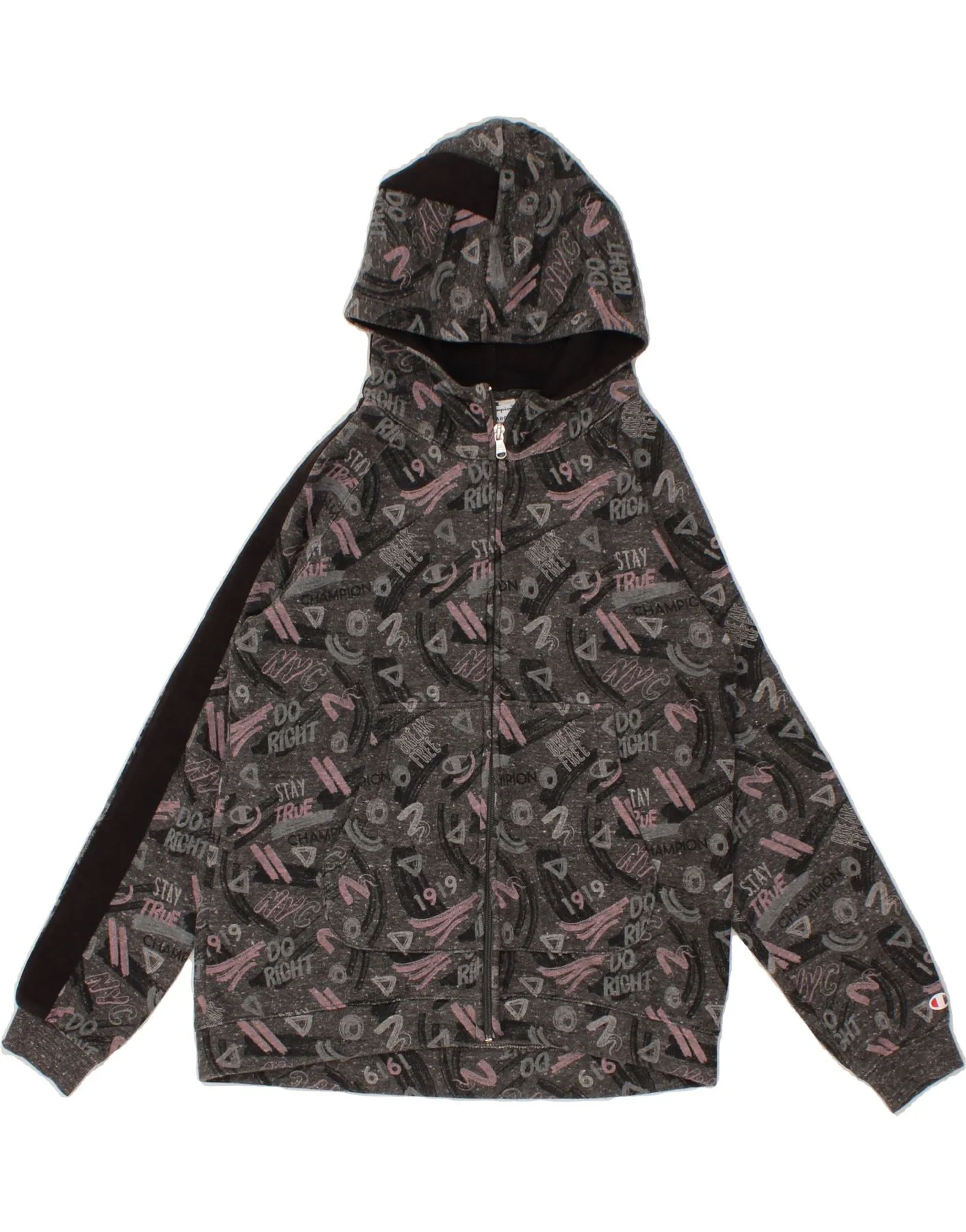 CHAMPION Girls Graphic Zip Hoodie Sweater 13-14 Years XL Grey Colourblock