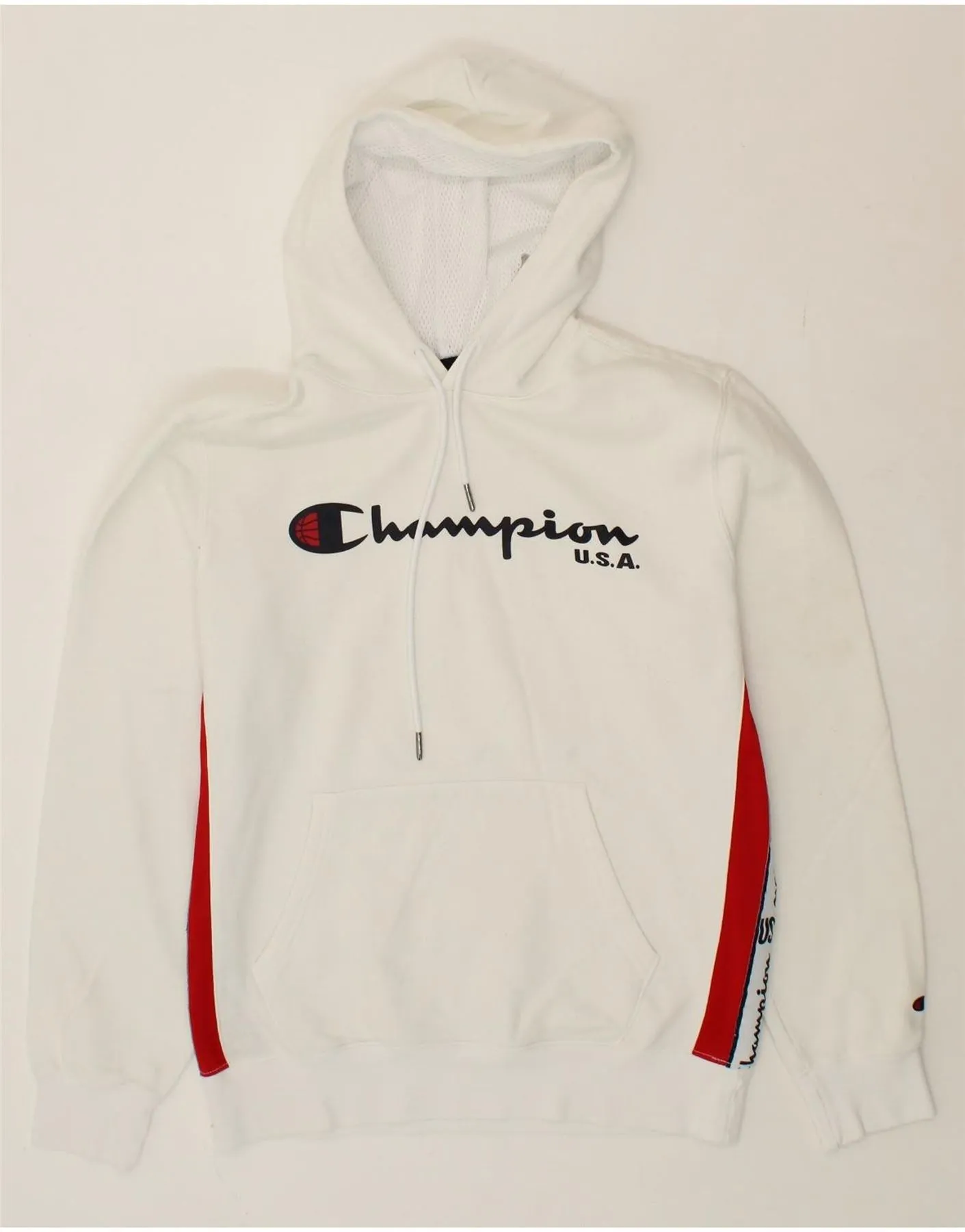 CHAMPION Mens Graphic Hoodie Jumper Large White Cotton
