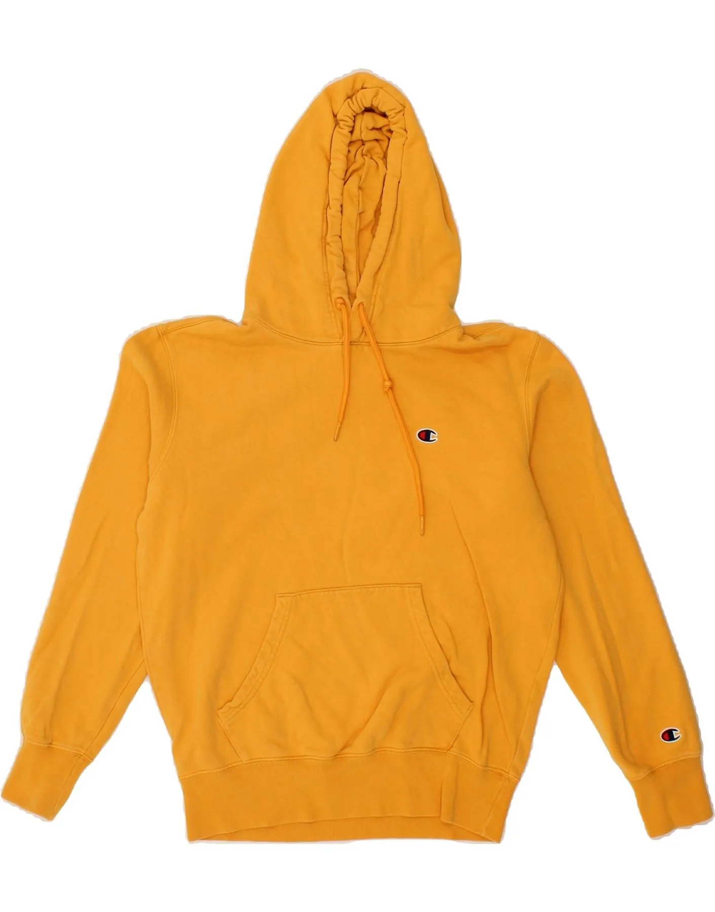 CHAMPION Mens Graphic Hoodie Jumper Small Yellow Cotton