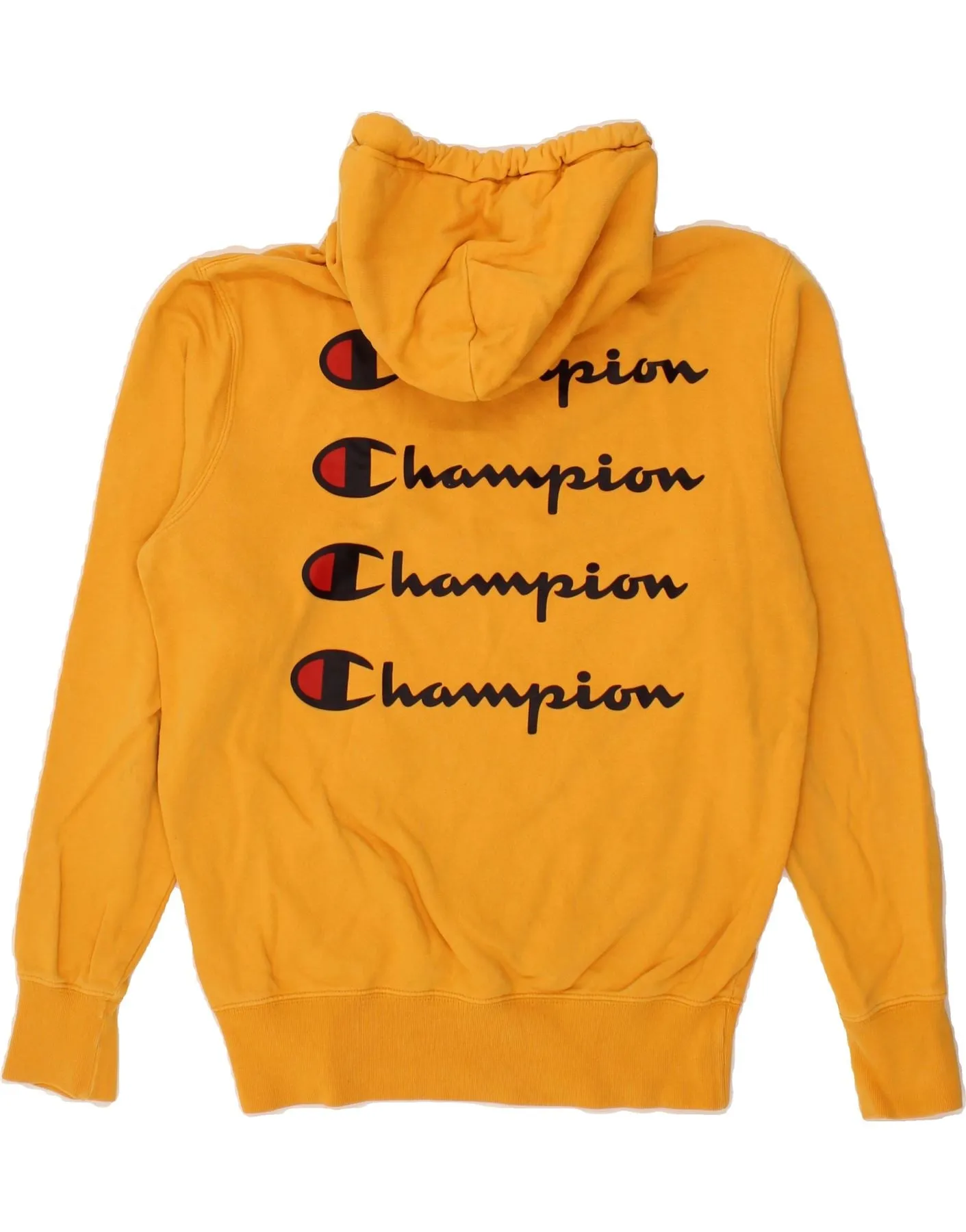 CHAMPION Mens Graphic Hoodie Jumper Small Yellow Cotton
