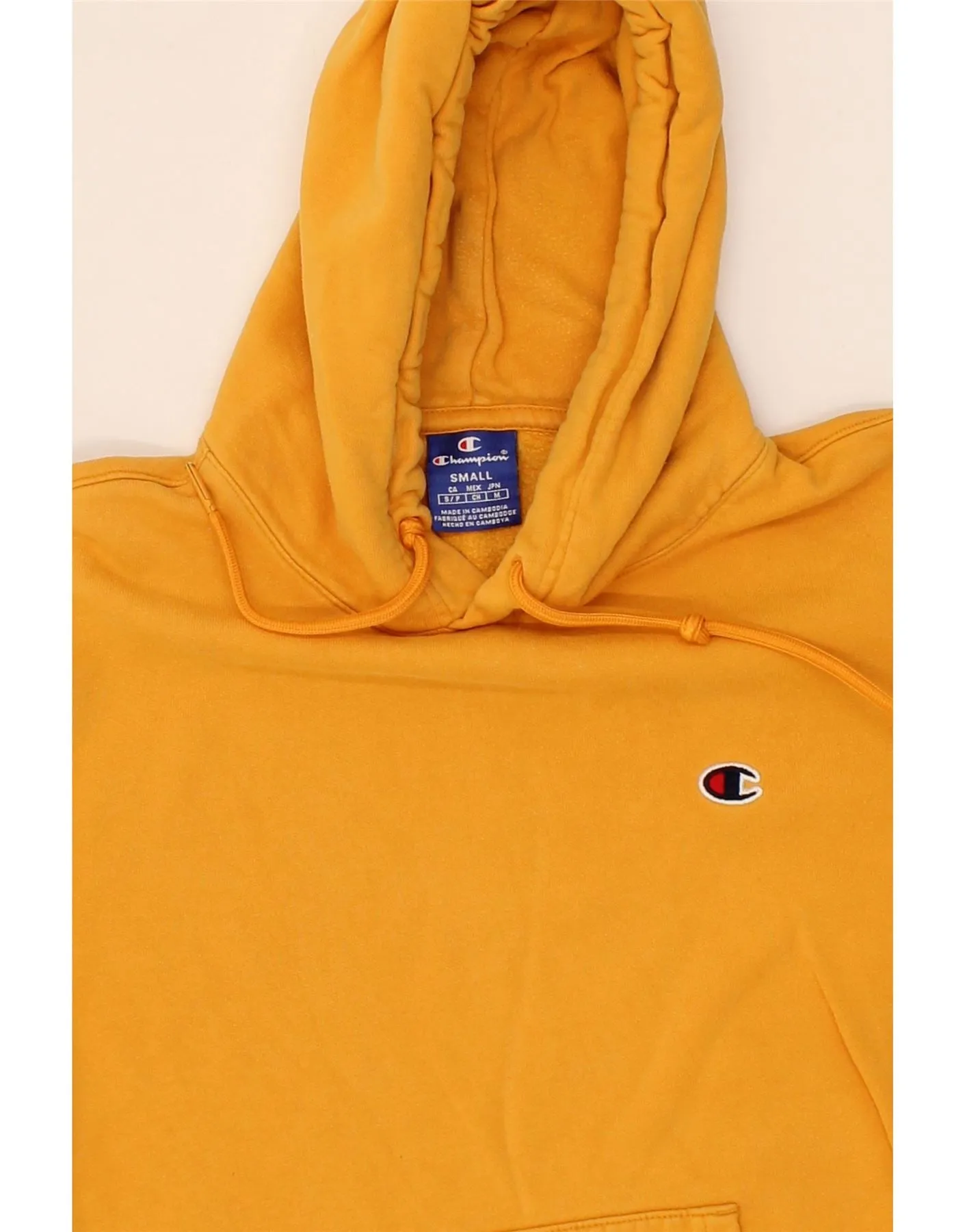 CHAMPION Mens Graphic Hoodie Jumper Small Yellow Cotton
