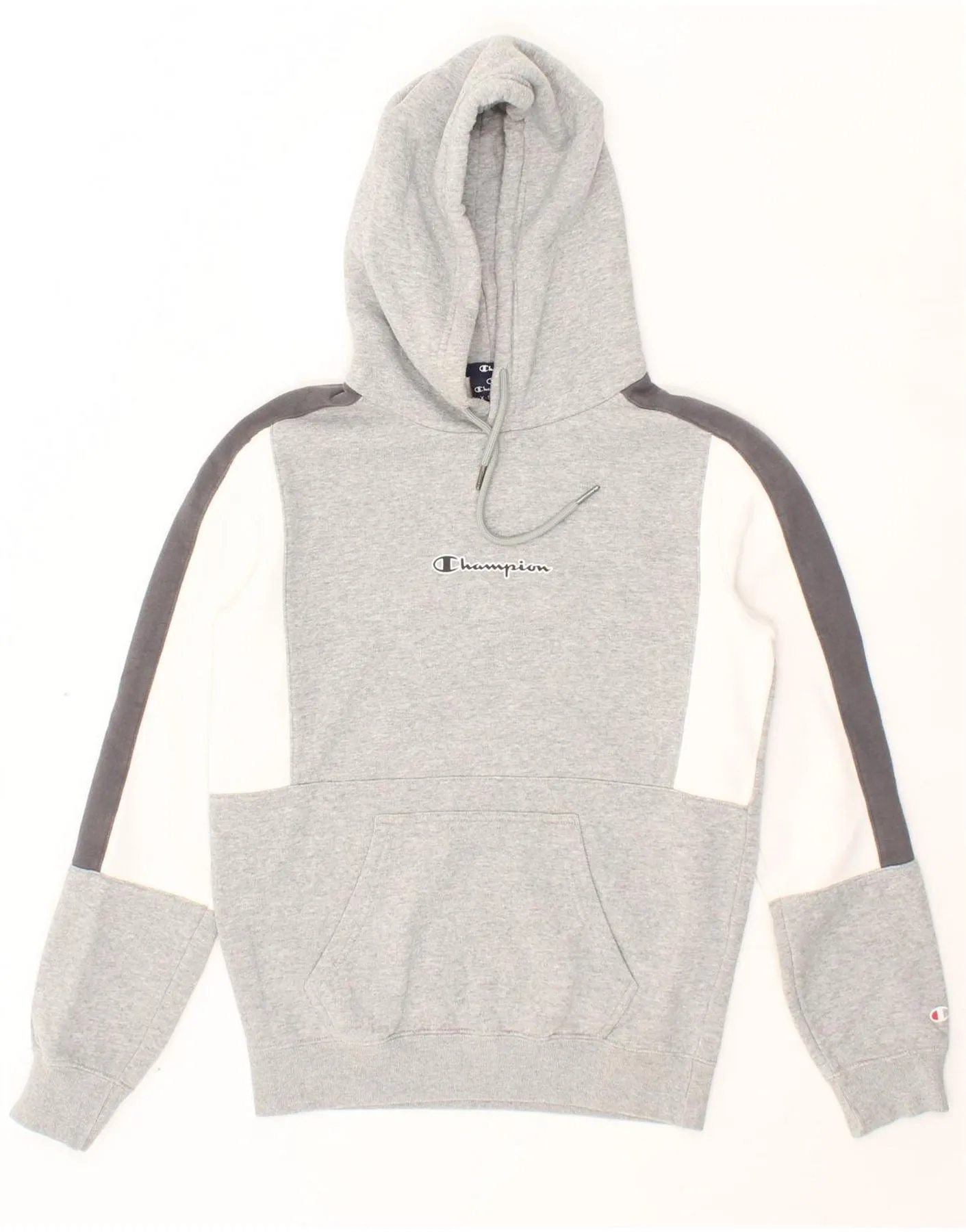 CHAMPION Mens Graphic Hoodie Jumper XS Grey Colourblock Cotton