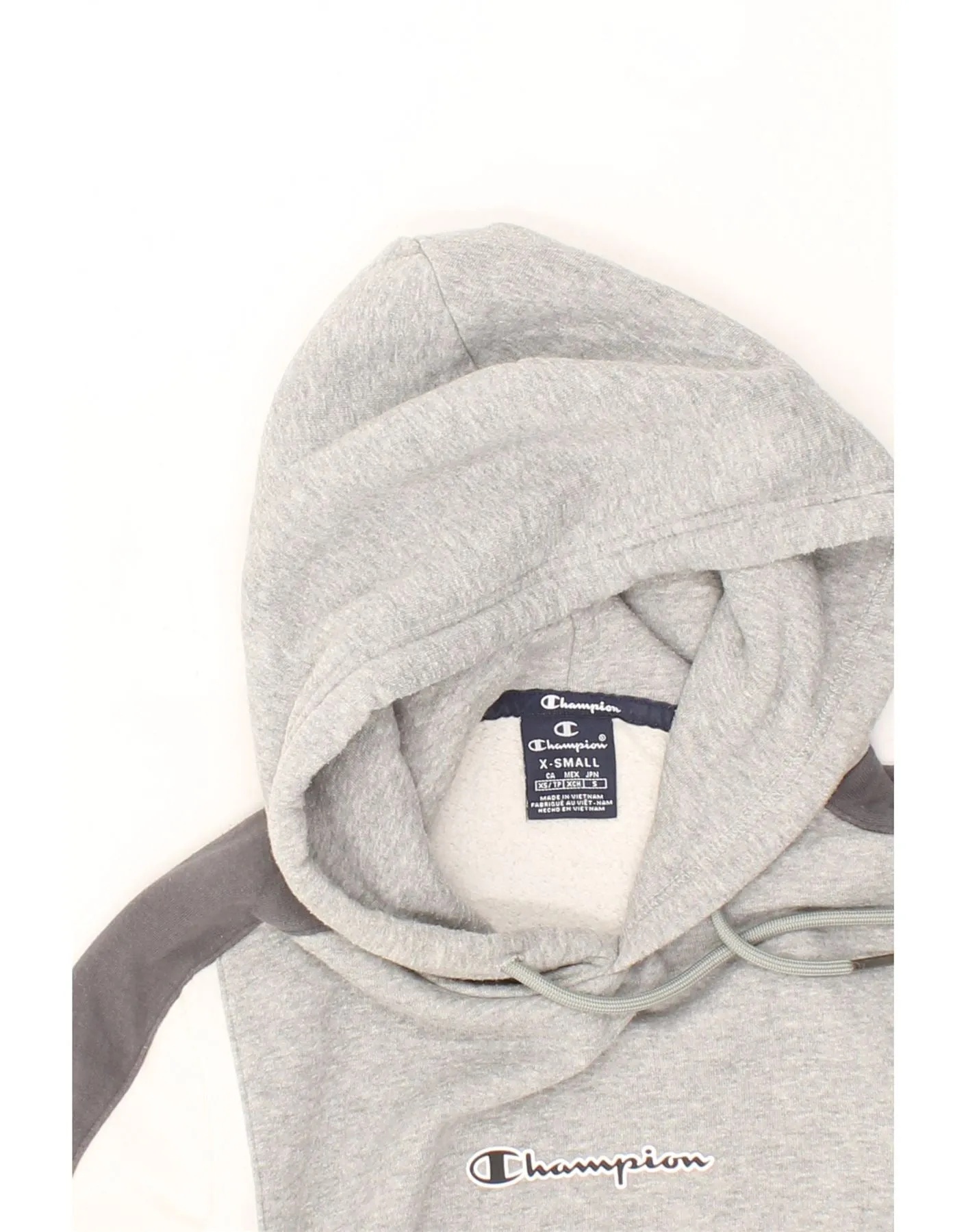 CHAMPION Mens Graphic Hoodie Jumper XS Grey Colourblock Cotton
