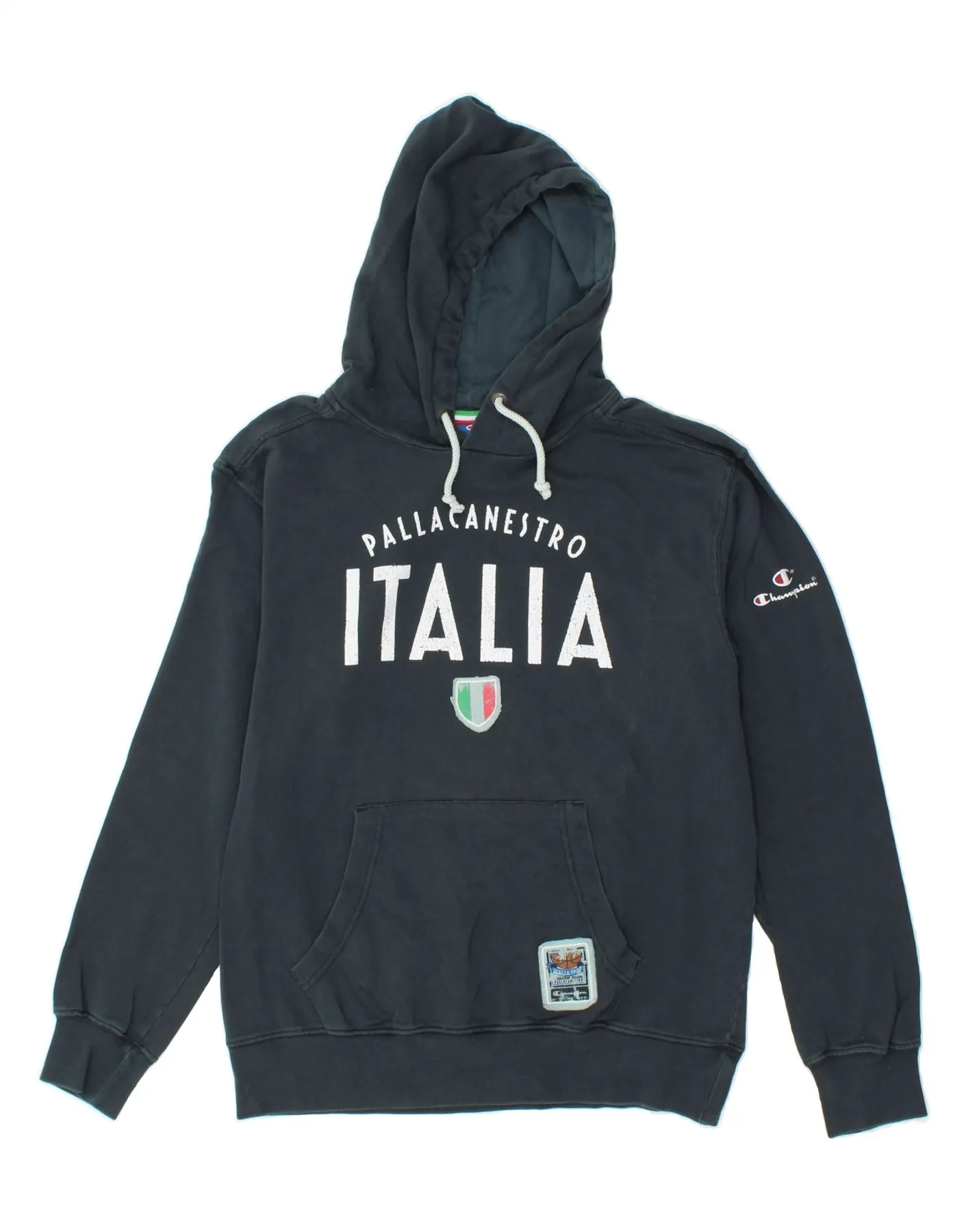 CHAMPION Mens Italia Graphic Hoodie Jumper XL Navy Blue Cotton