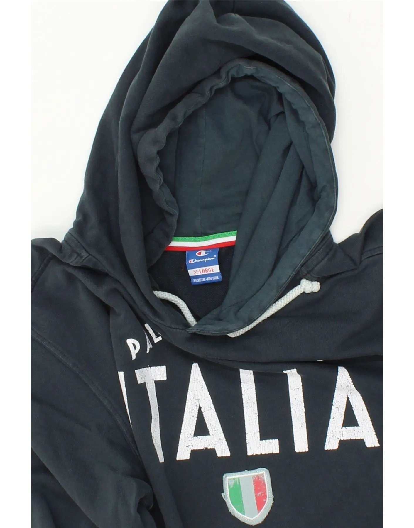 CHAMPION Mens Italia Graphic Hoodie Jumper XL Navy Blue Cotton