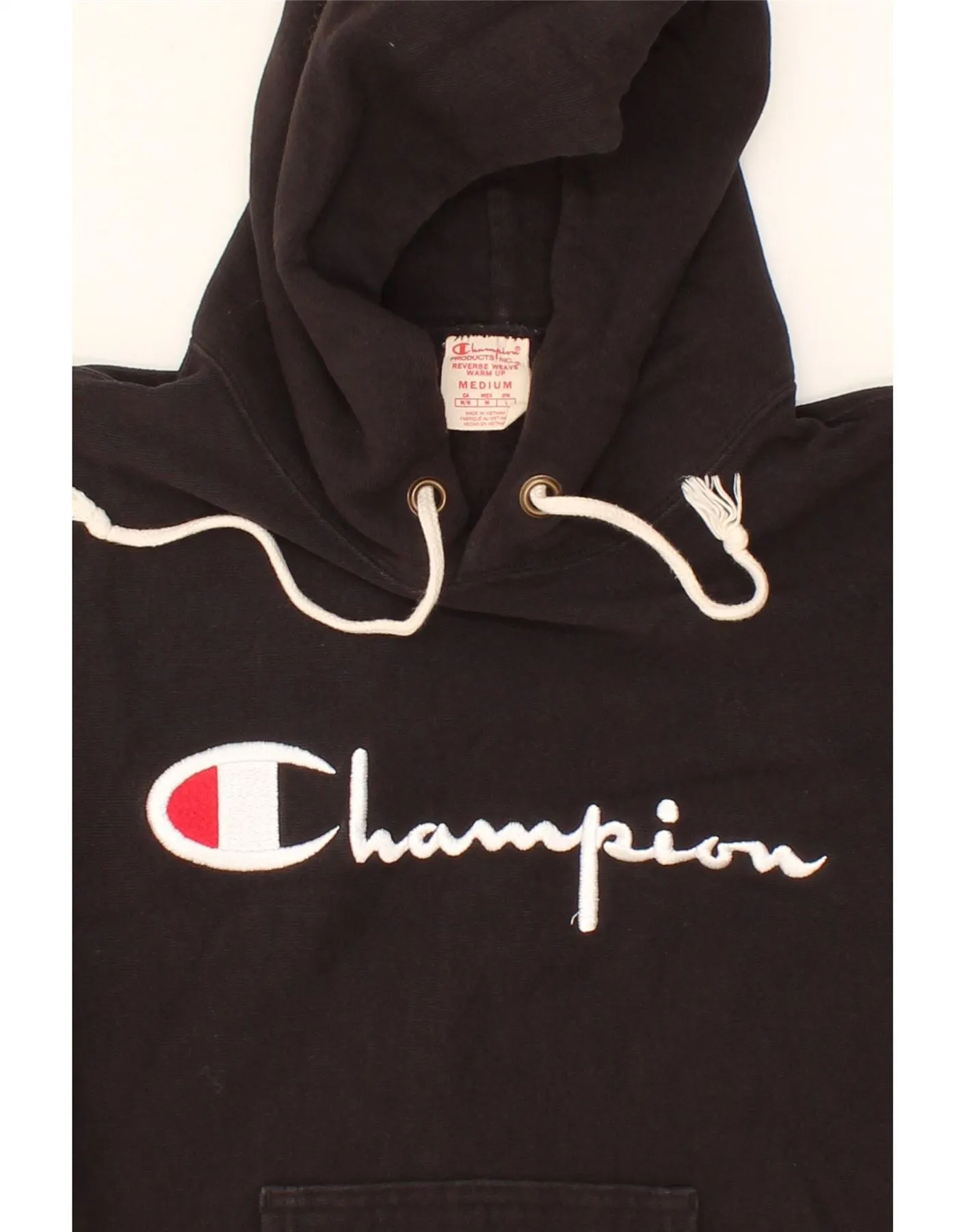 CHAMPION Mens Reverse Weave Graphic Hoodie Jumper Medium Black Cotton