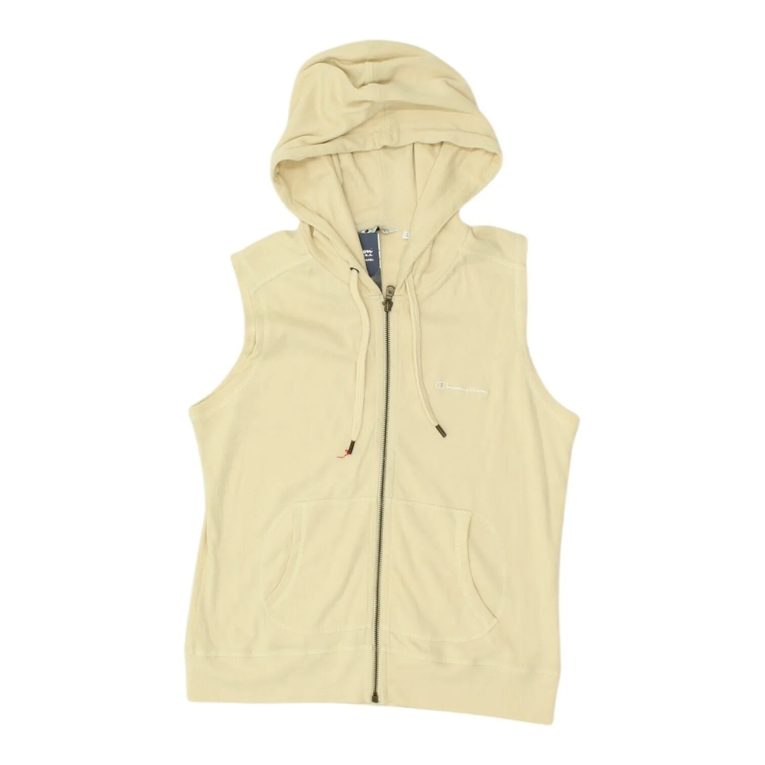 Champion Womens Beige Full Zip Sleeveless Hoodie | Vintage Vest Hoody Sportswear