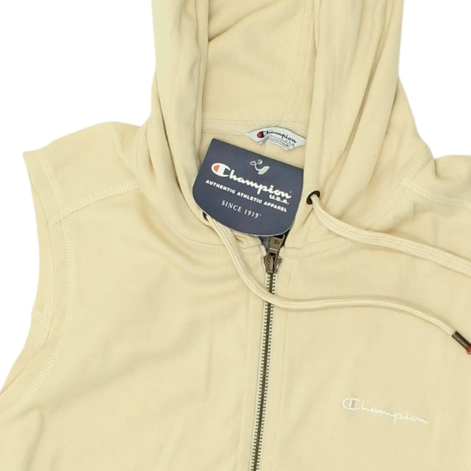 Champion Womens Beige Full Zip Sleeveless Hoodie | Vintage Vest Hoody Sportswear