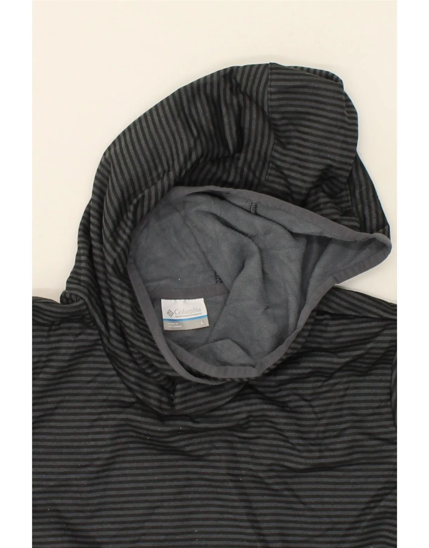 COLUMBIA Mens Hoodie Jumper Large Black Pinstripe Polyester