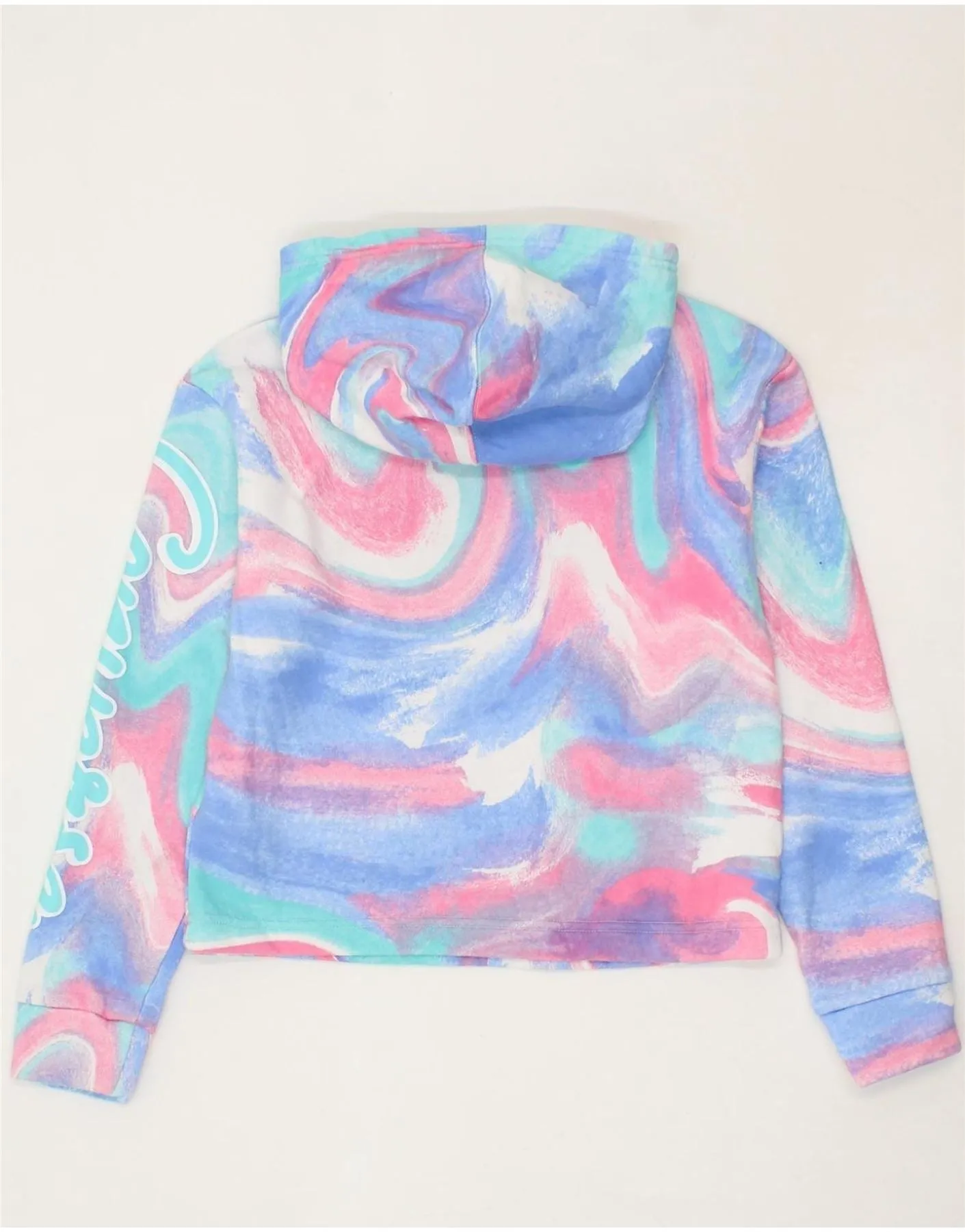 CONVERSE Girls Crop Hoodie Jumper 12-13 Years Large Multicoloured Tie Dye