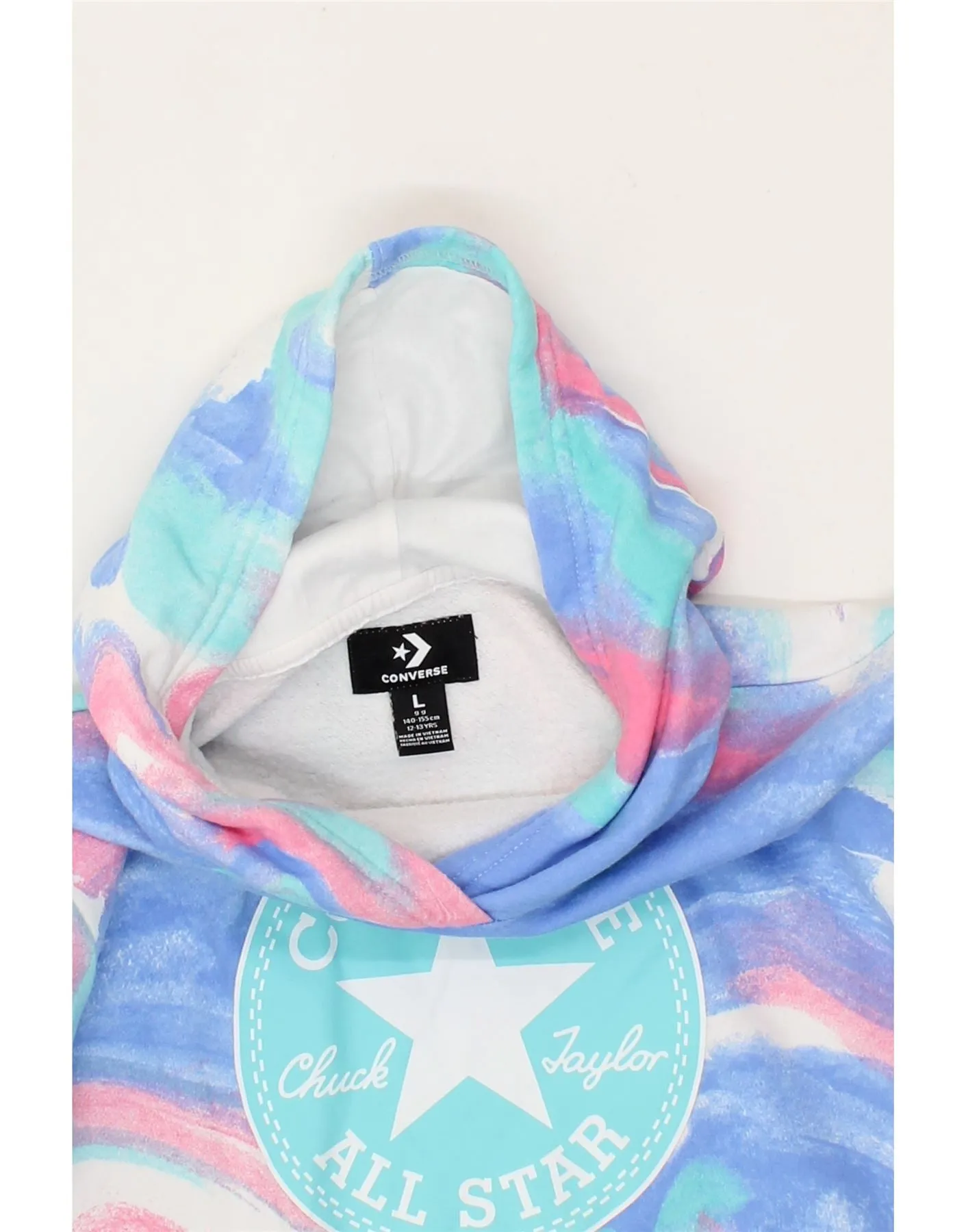 CONVERSE Girls Crop Hoodie Jumper 12-13 Years Large Multicoloured Tie Dye