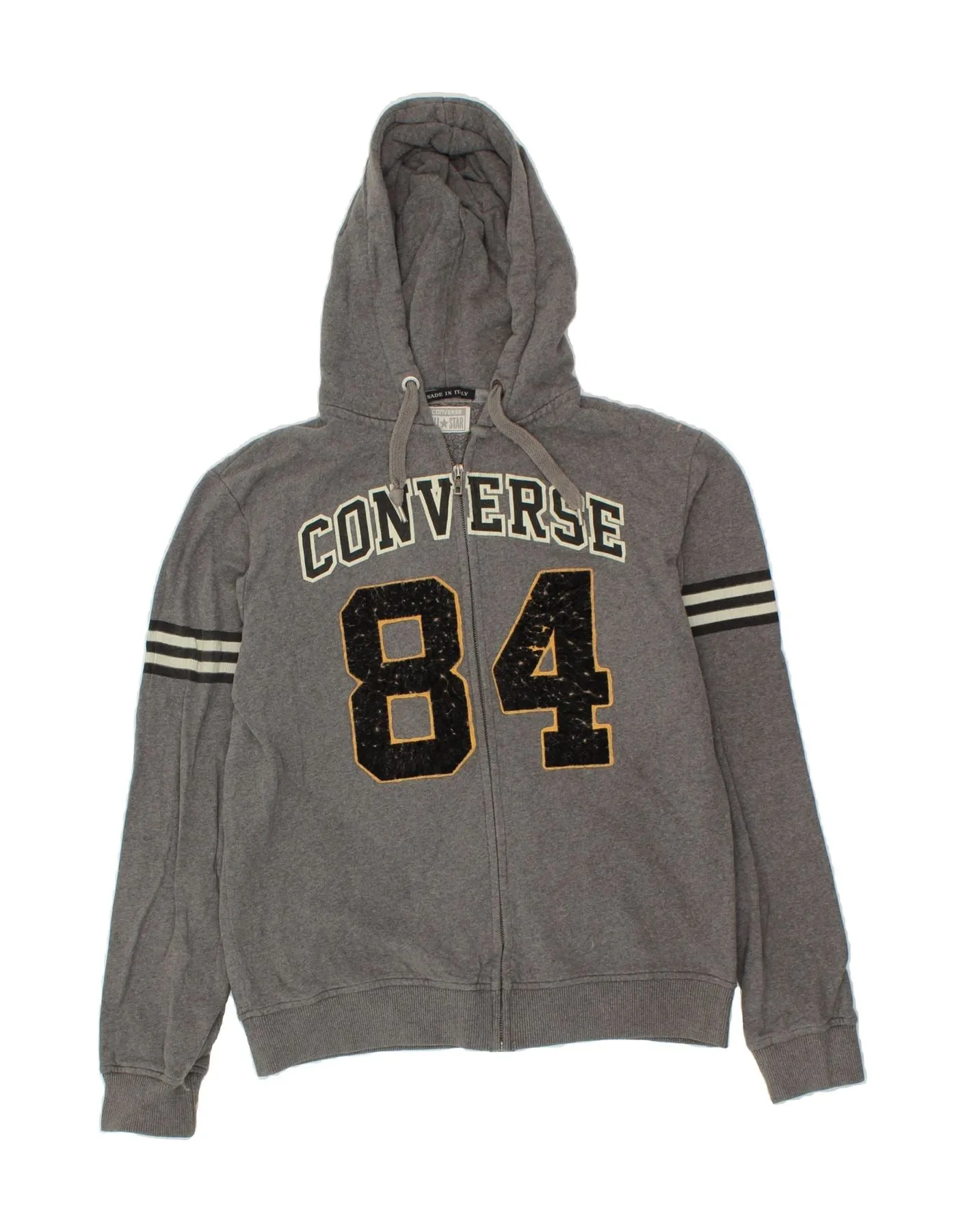 CONVERSE Mens Graphic Zip Hoodie Sweater Medium Grey Cotton