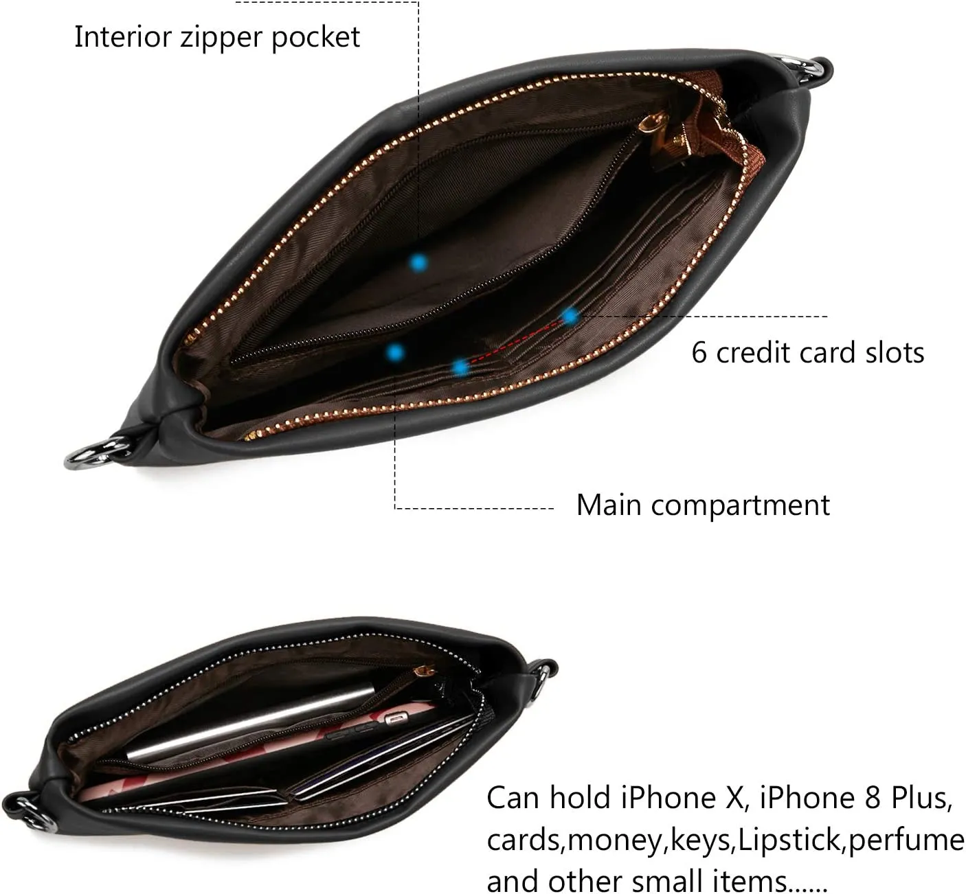 DCCN Borsa a tracolla piccola in pelle PU per donna Retro Nero