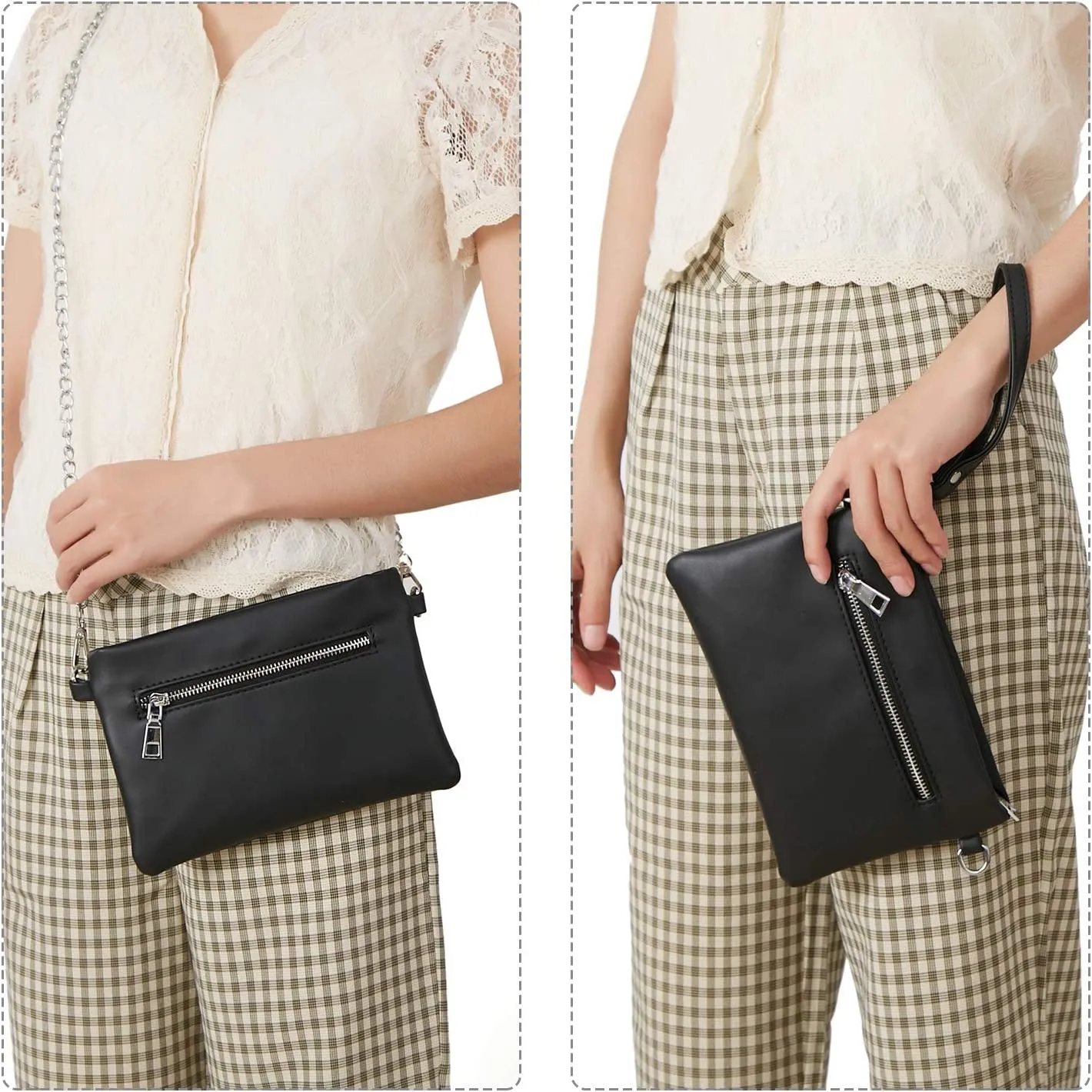 DCCN Borsa a tracolla piccola in pelle PU per donna Retro Nero