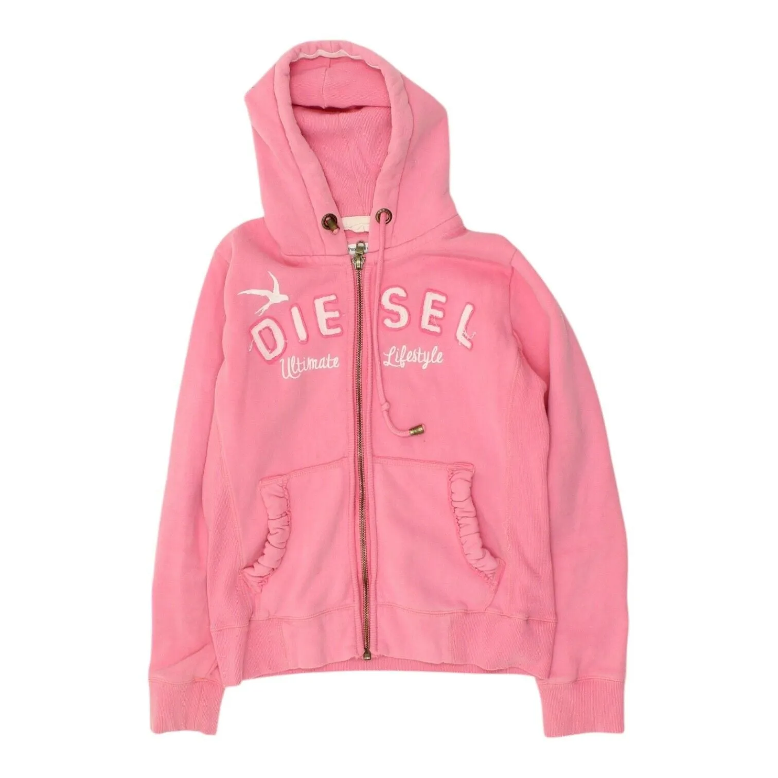 Diesel Womens Pink Full Zip Hoodie | Vintage Casual Sportswear Hoody VTG