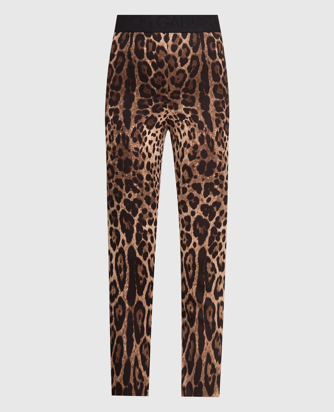 Dolce&Gabbana Leggings marroni in seta con stampa leopardata FTCTNTFSADD