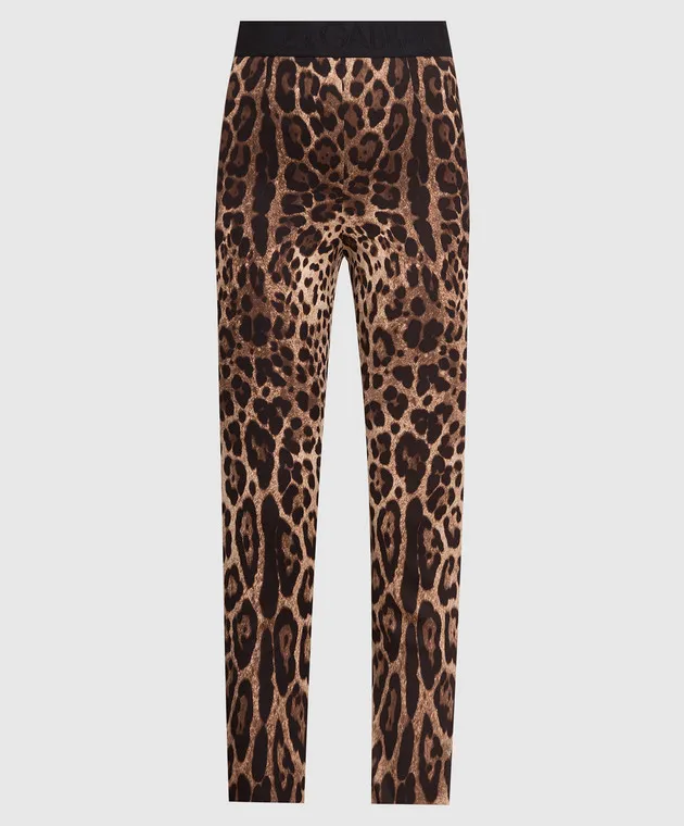 Dolce&Gabbana Leggings marroni in seta con stampa leopardata FTCTNTFSADD