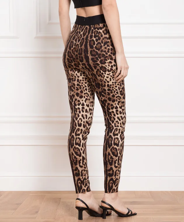 Dolce&Gabbana Leggings marroni in seta con stampa leopardata FTCTNTFSADD