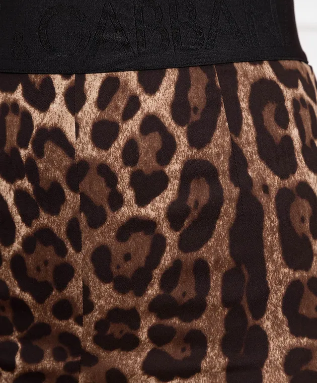 Dolce&Gabbana Leggings marroni in seta con stampa leopardata FTCTNTFSADD