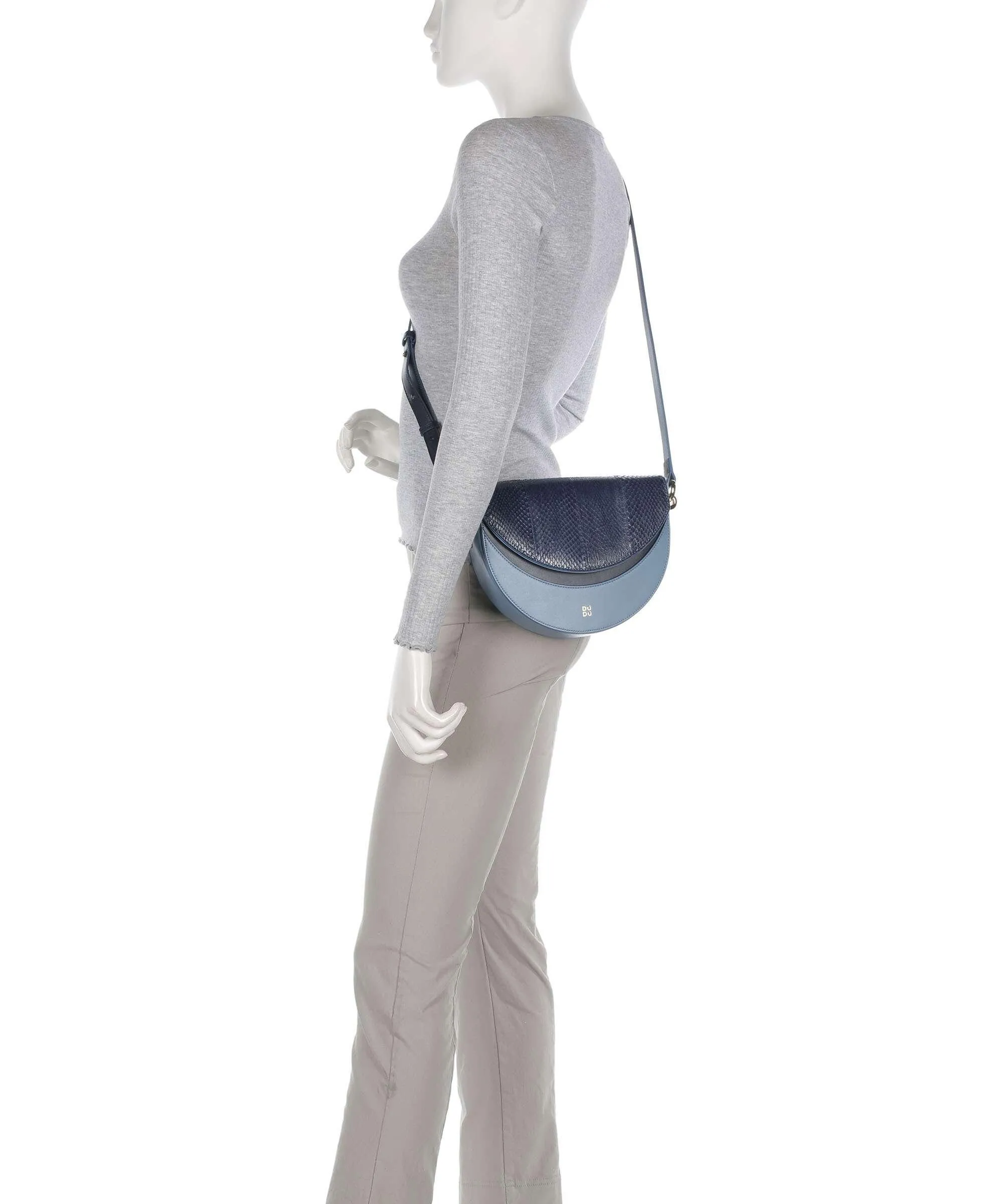 DuDu Bags Smile Bag Borsa a spalla pelle in rilievo blu-grigio  