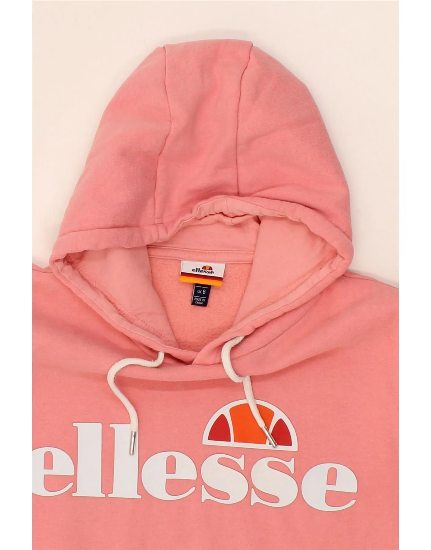 ELLESSE Womens Oversized Graphic Hoodie Jumper UK 6 XS  Pink Cotton