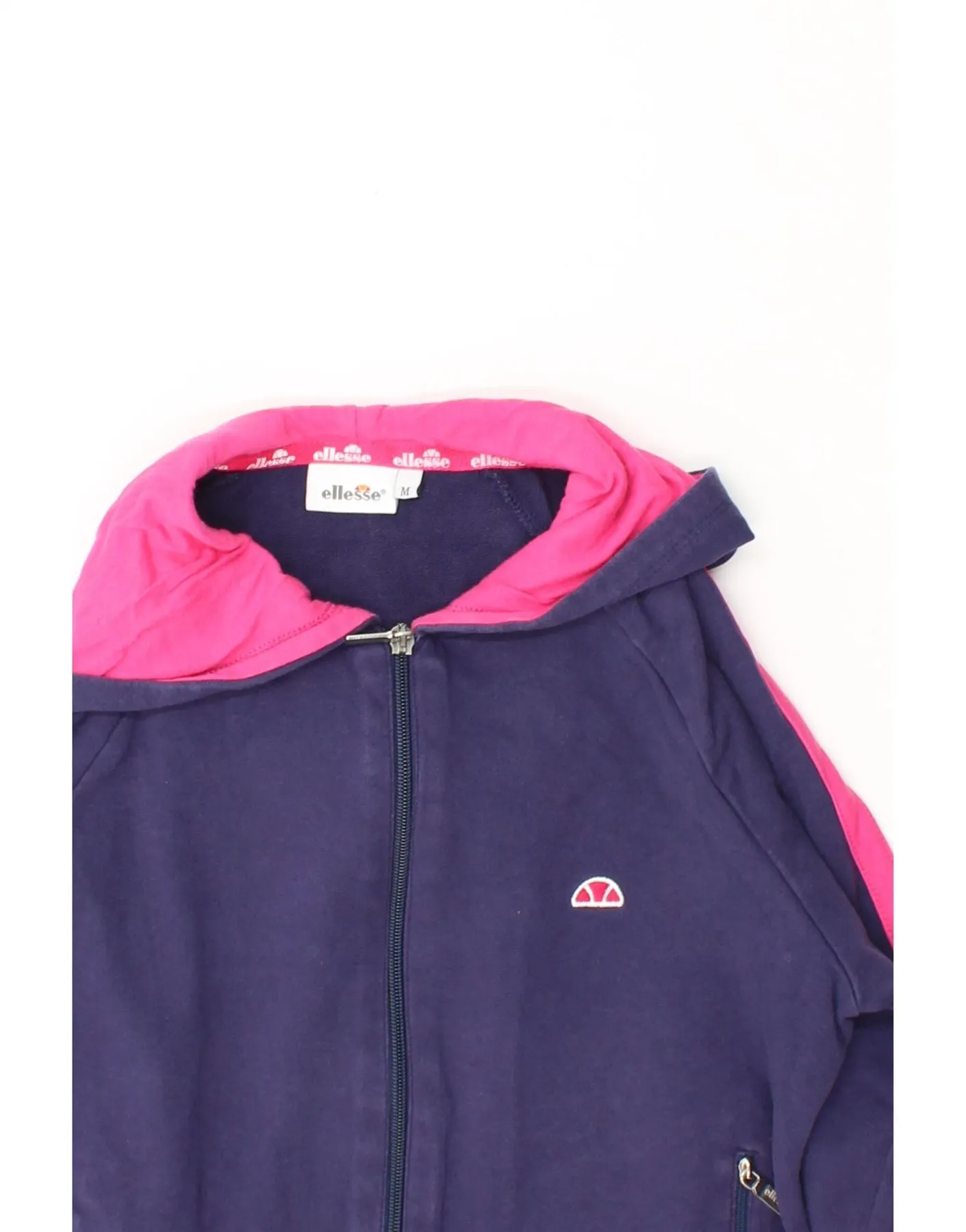 ELLESSE Womens Zip Hoodie Sweater UK 12 Medium Navy Blue Cotton