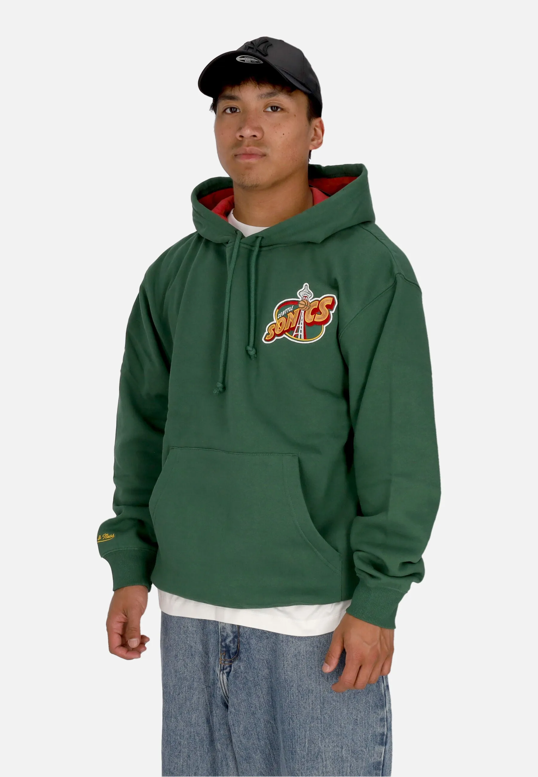 Felpa Cappuccio Uomo Nba Premium Fleece Vintage Logo Hoodie Shawn Kemp Seasup Bucks Green