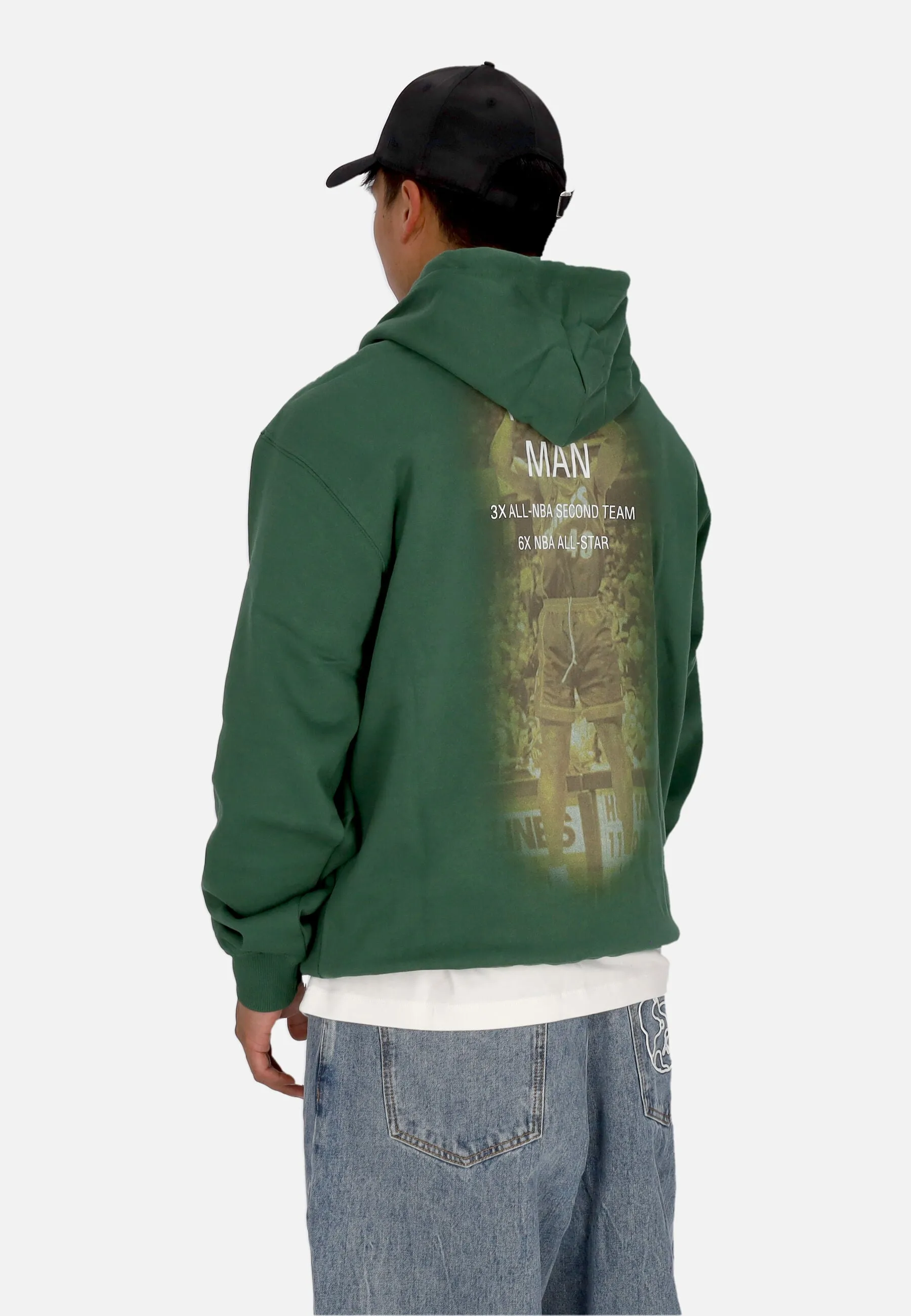 Felpa Cappuccio Uomo Nba Premium Fleece Vintage Logo Hoodie Shawn Kemp Seasup Bucks Green