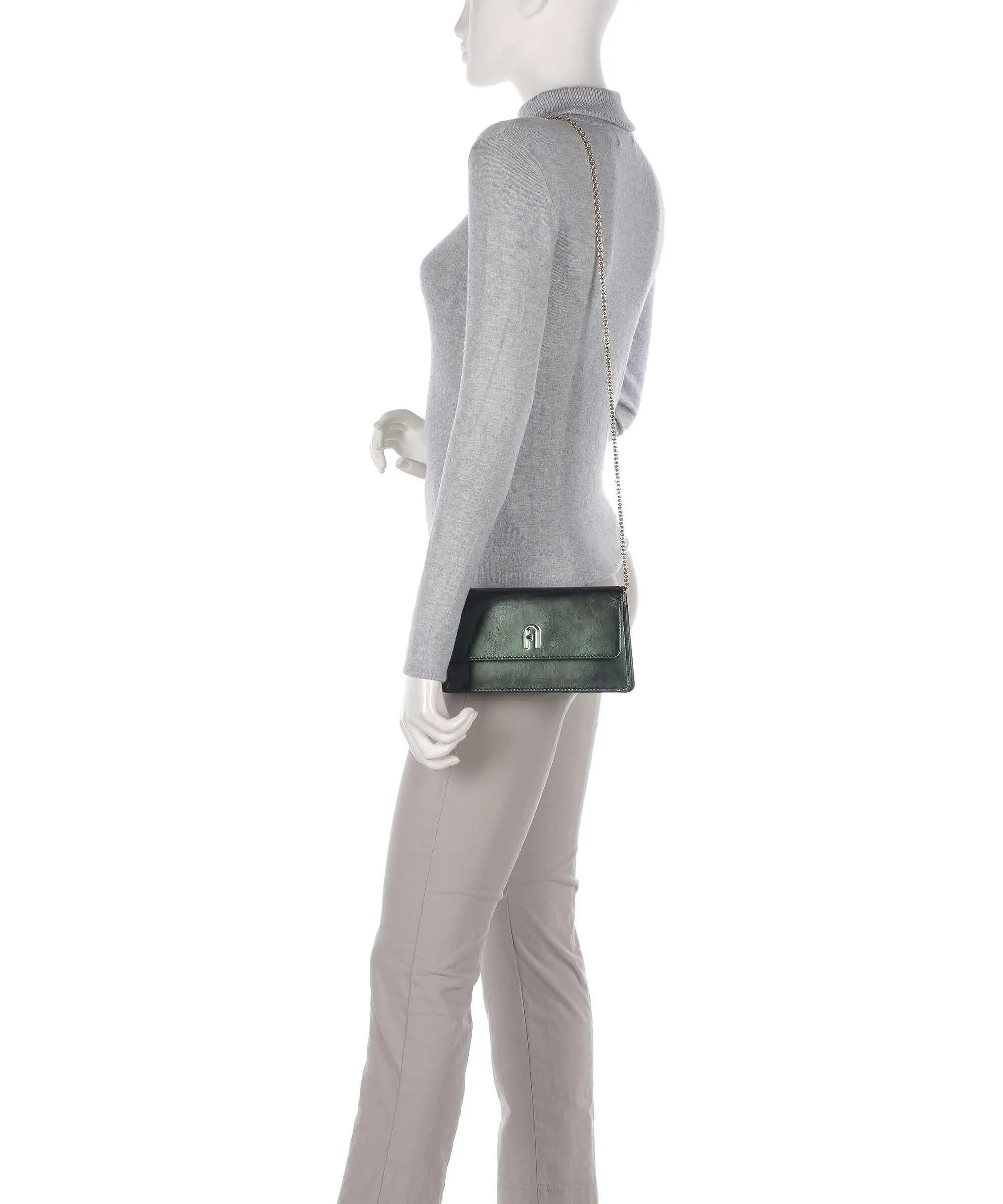  Furla Diamante Mini Borsa a tracolla pelle a grana fine verde scuro  