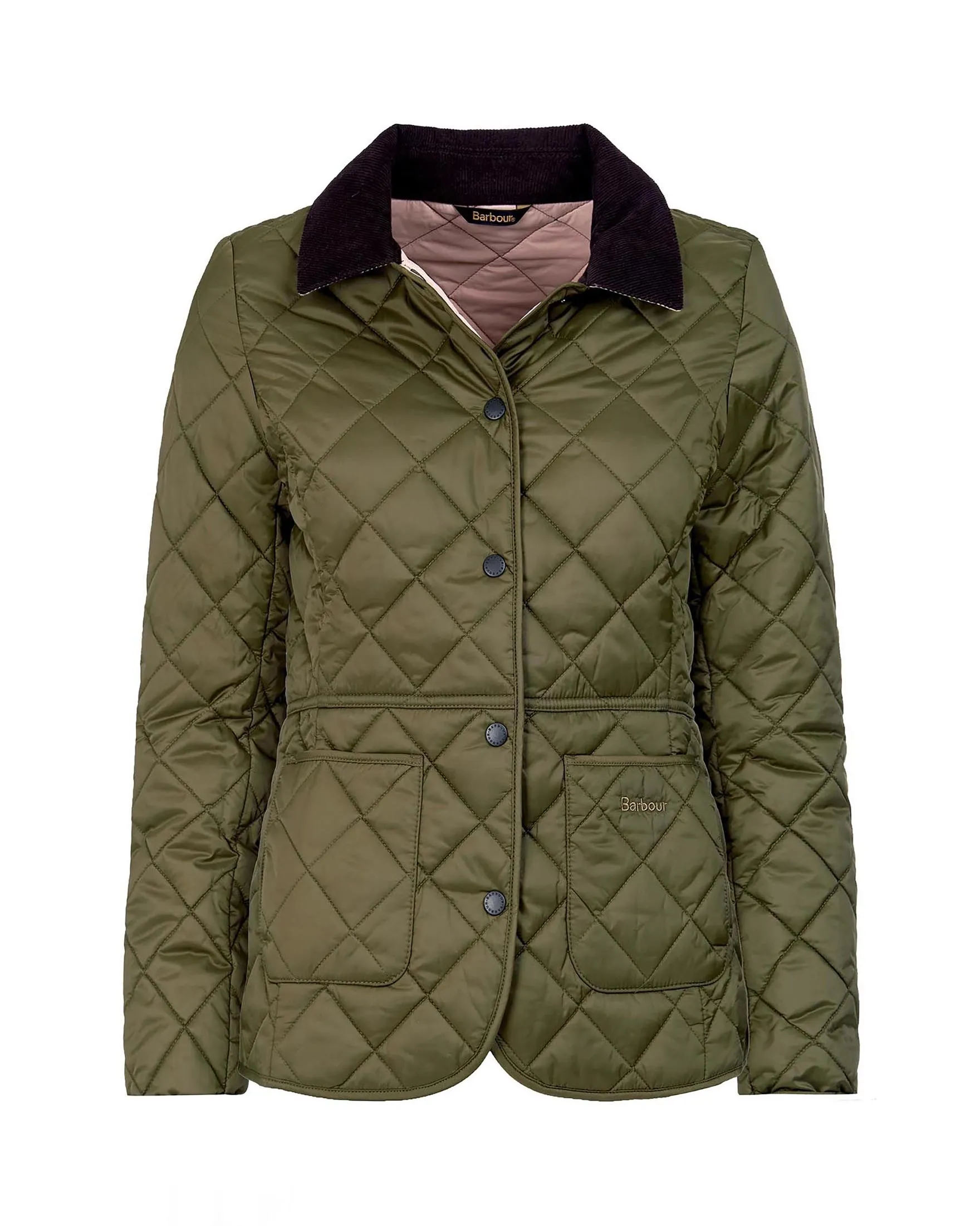 Giacca Deveron verde trapuntata con colletto a camicia in velluto a coste