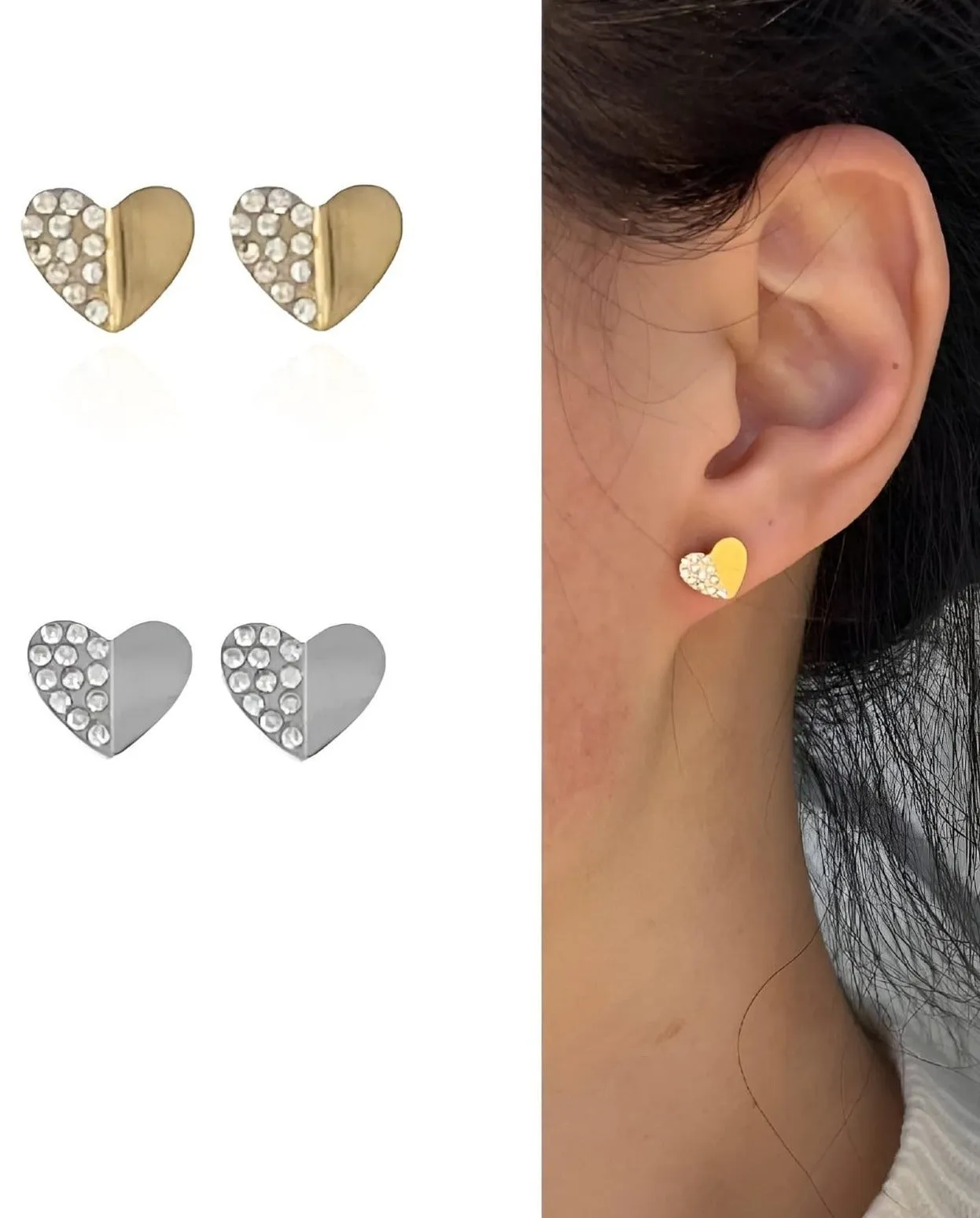 Gioiello Donna Coppia Orecchini Cuore Strass Acciaio