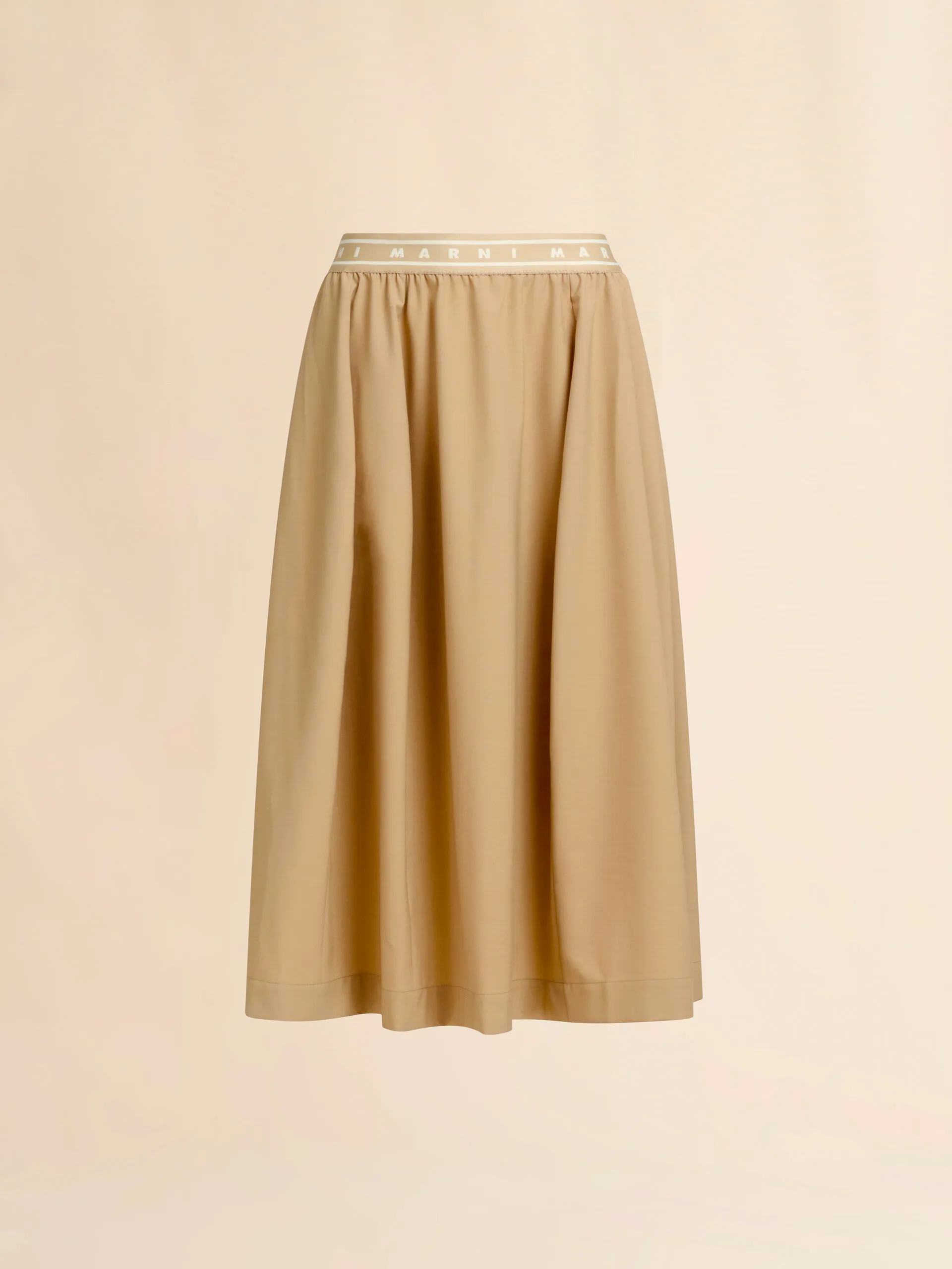 Gonna midi in mista lana beige con ricamo Marni Symbol