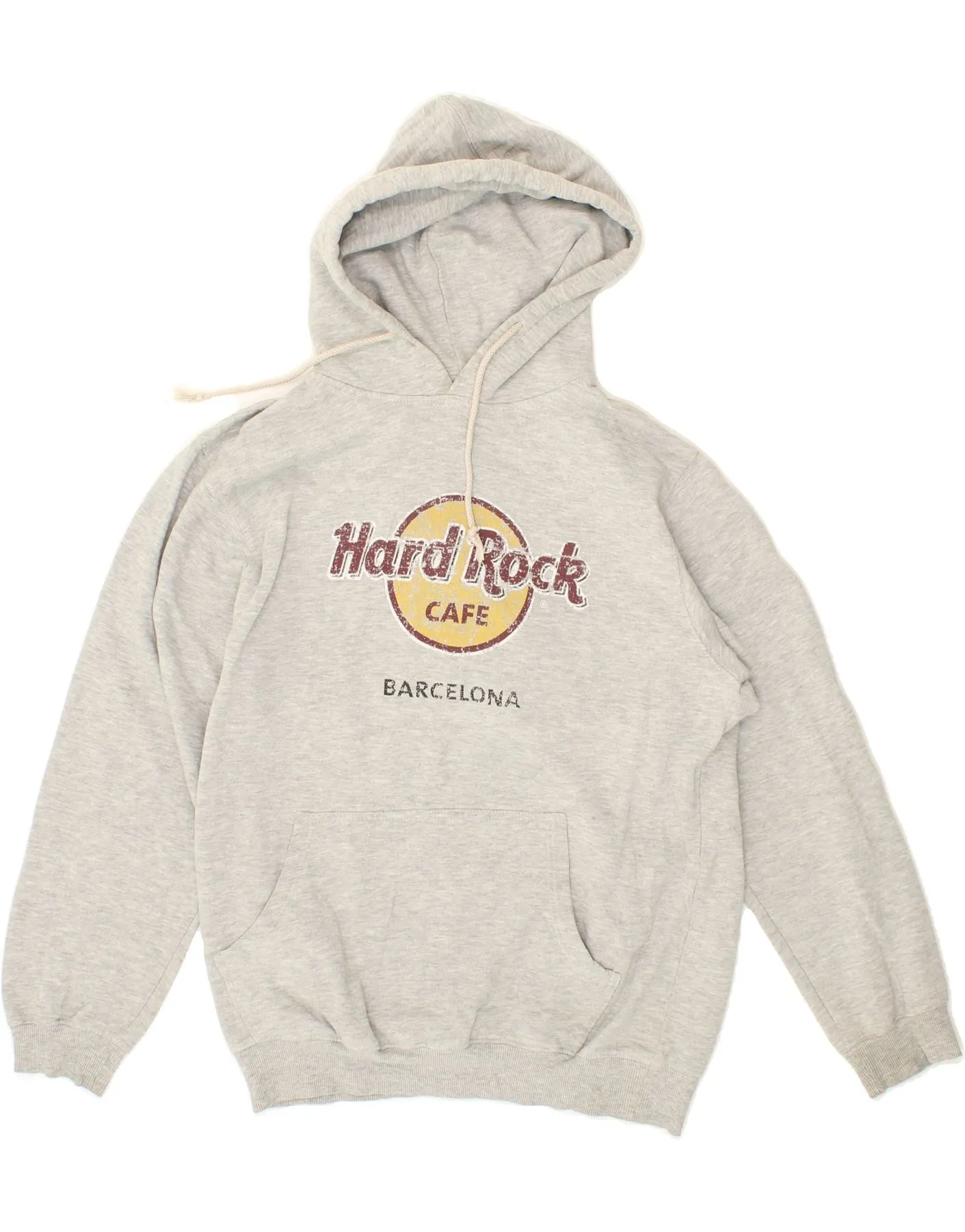 HARD ROCK CAFE Mens Barcelona Graphic Hoodie Jumper Large Grey Cotton