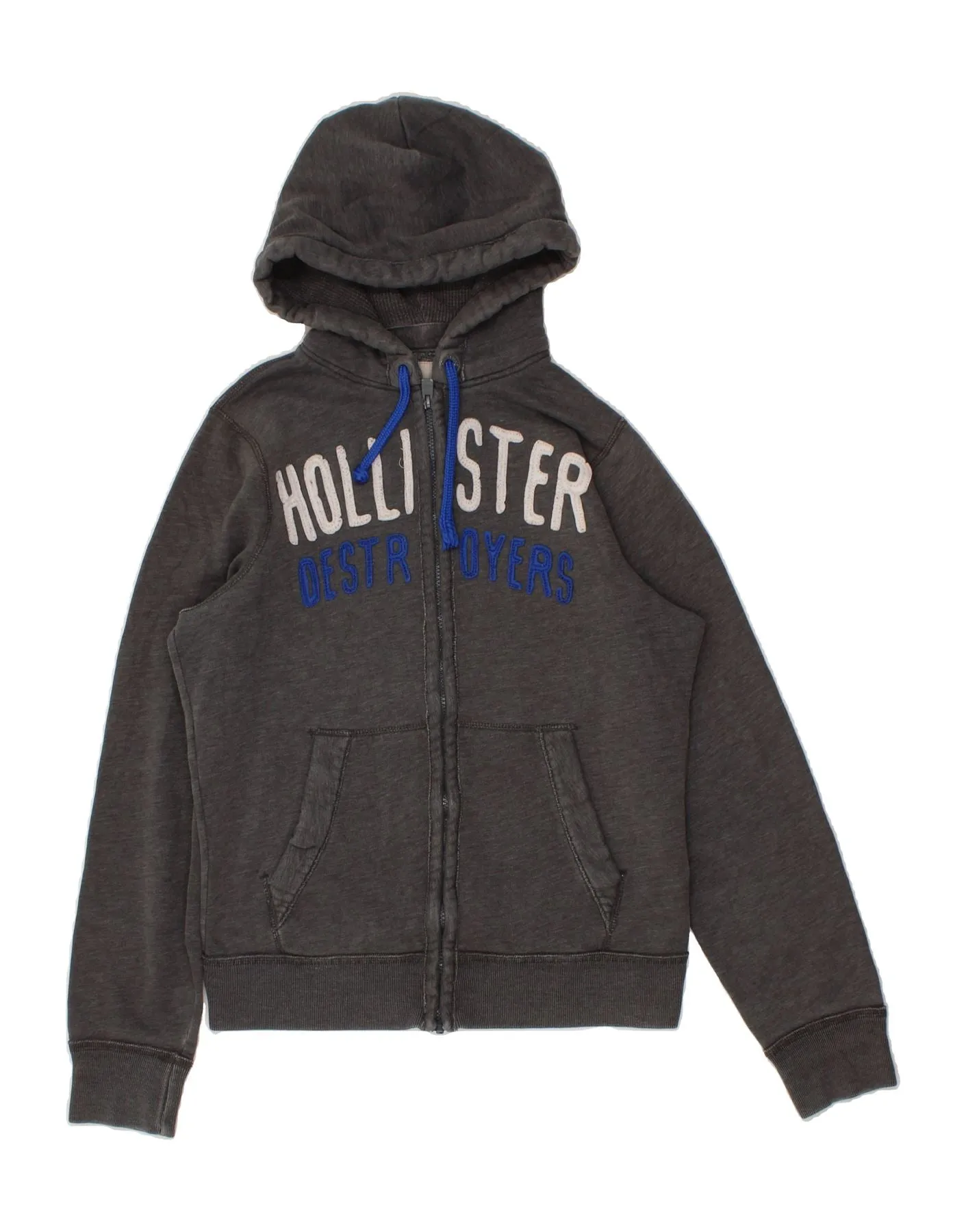 HOLLISTER Mens Graphic Zip Hoodie Sweater Medium Grey Cotton