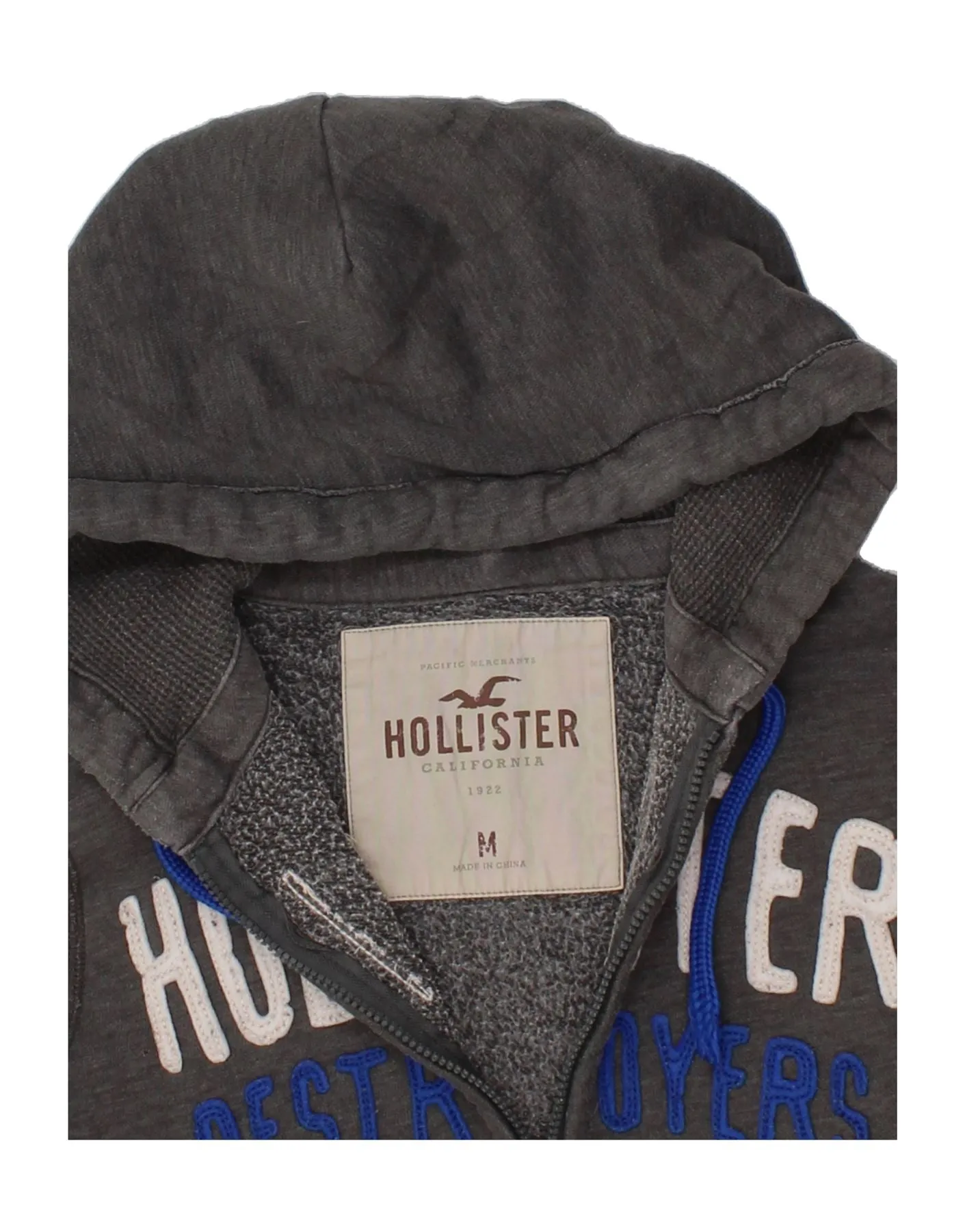 HOLLISTER Mens Graphic Zip Hoodie Sweater Medium Grey Cotton