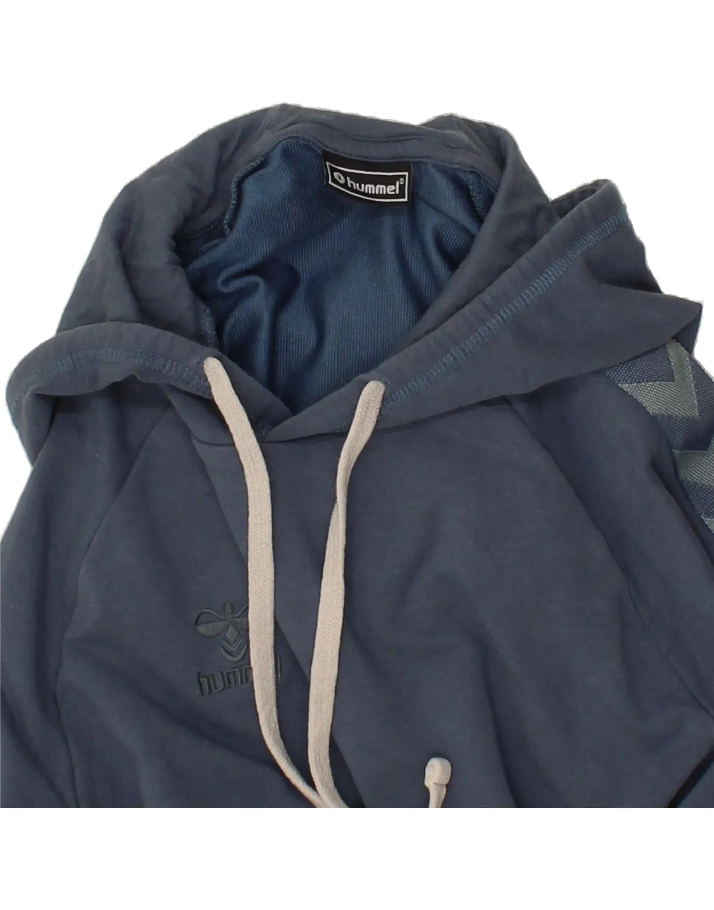 HUMMEL Womens Graphic Hoodie Jumper UK 16 Large Navy Blue Colourblock