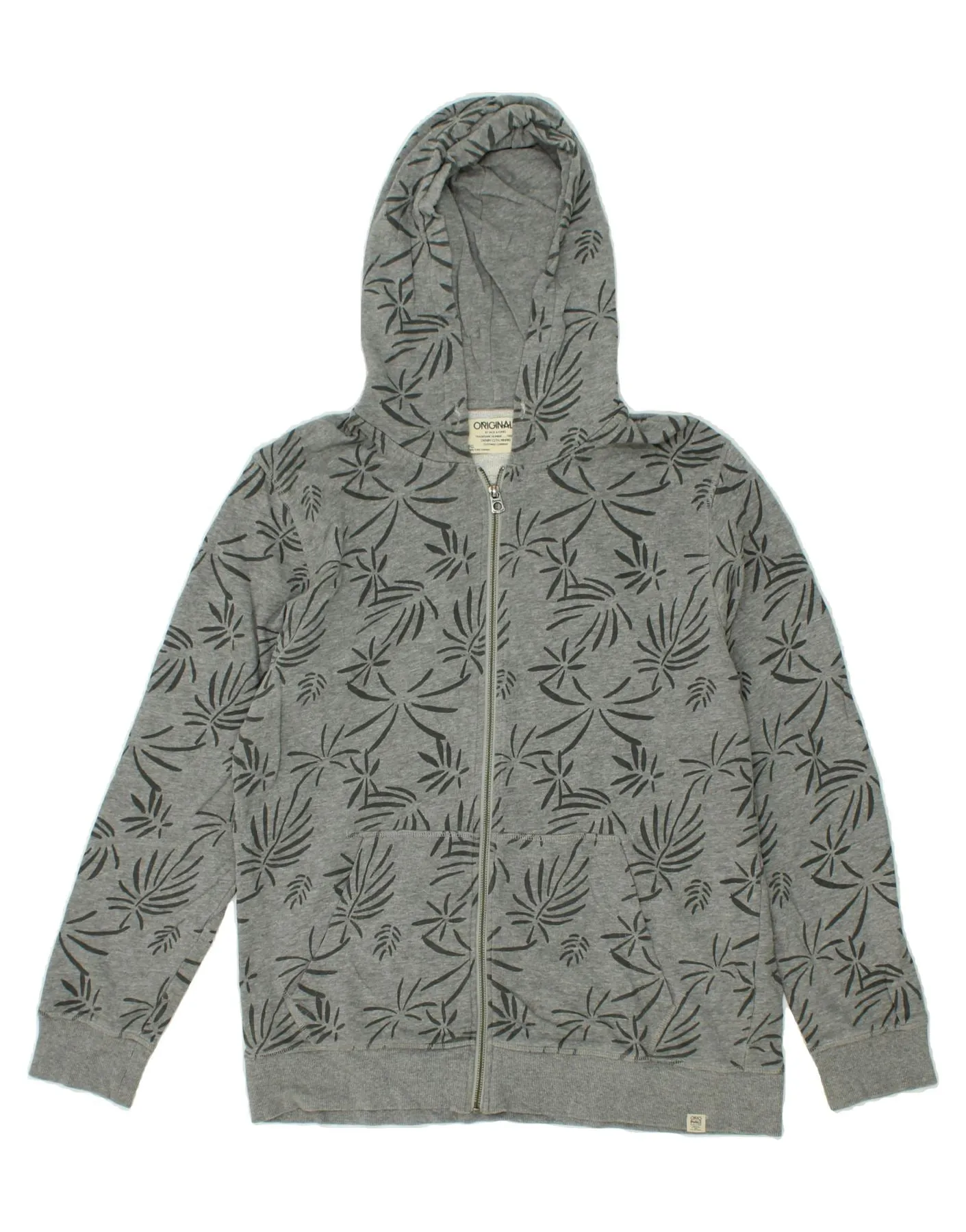 JACK & JONES Mens Abstract Pattern Zip Hoodie Sweater XL Grey Cotton